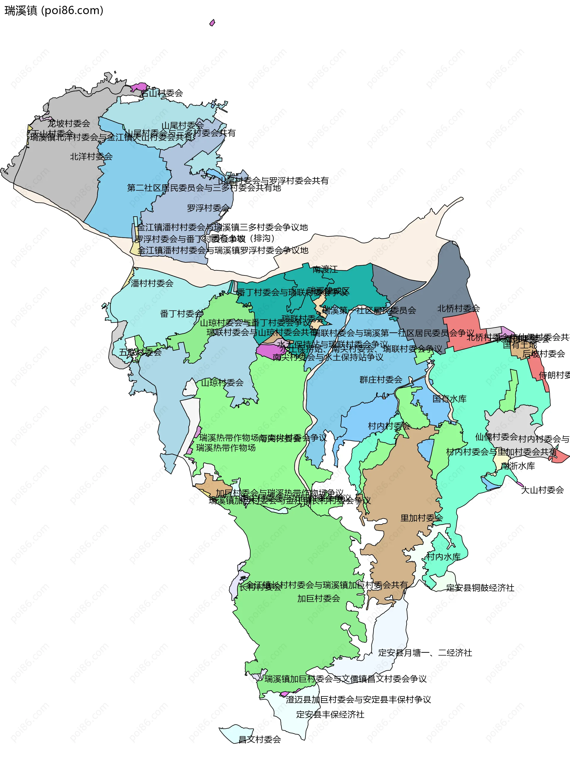 瑞溪镇边界地图(五级行政区划)