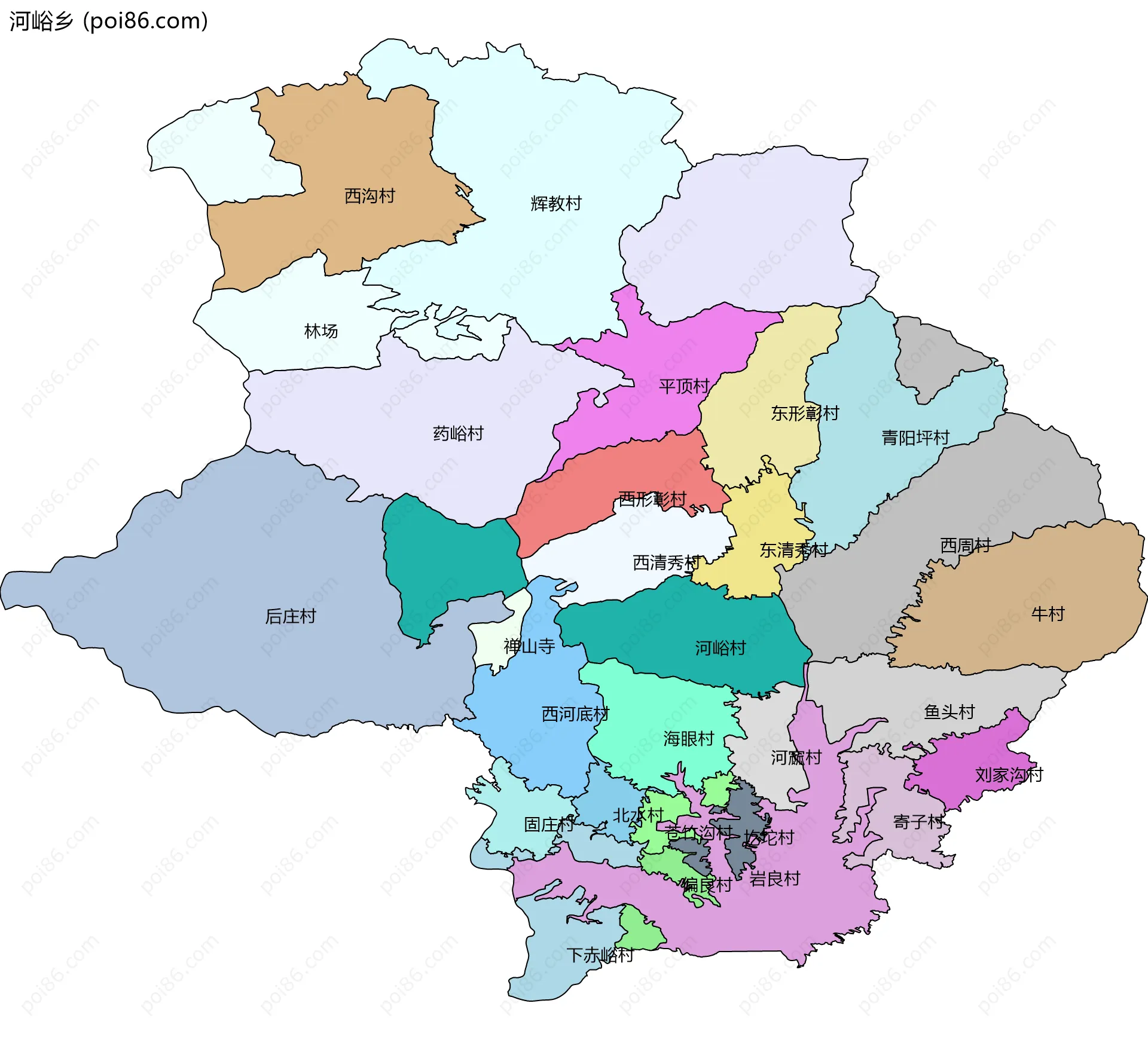 河峪乡边界地图(五级行政区划)