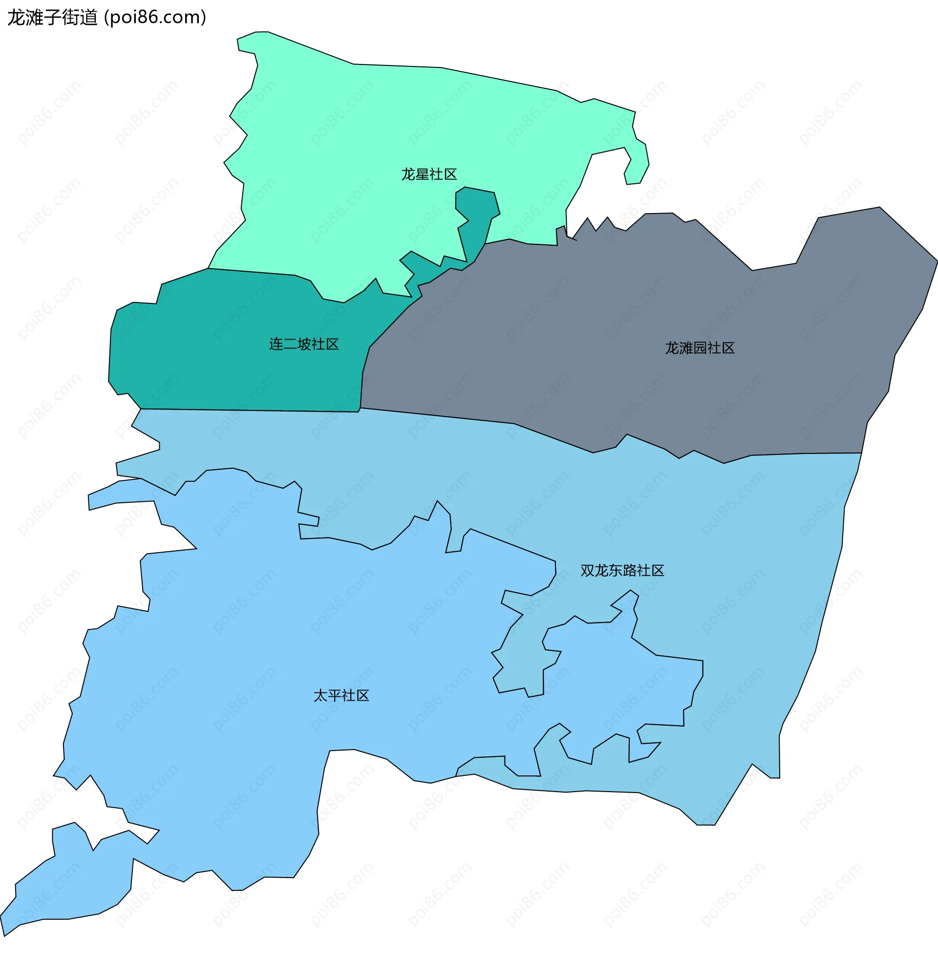 龙滩子街道边界地图(五级行政区划)