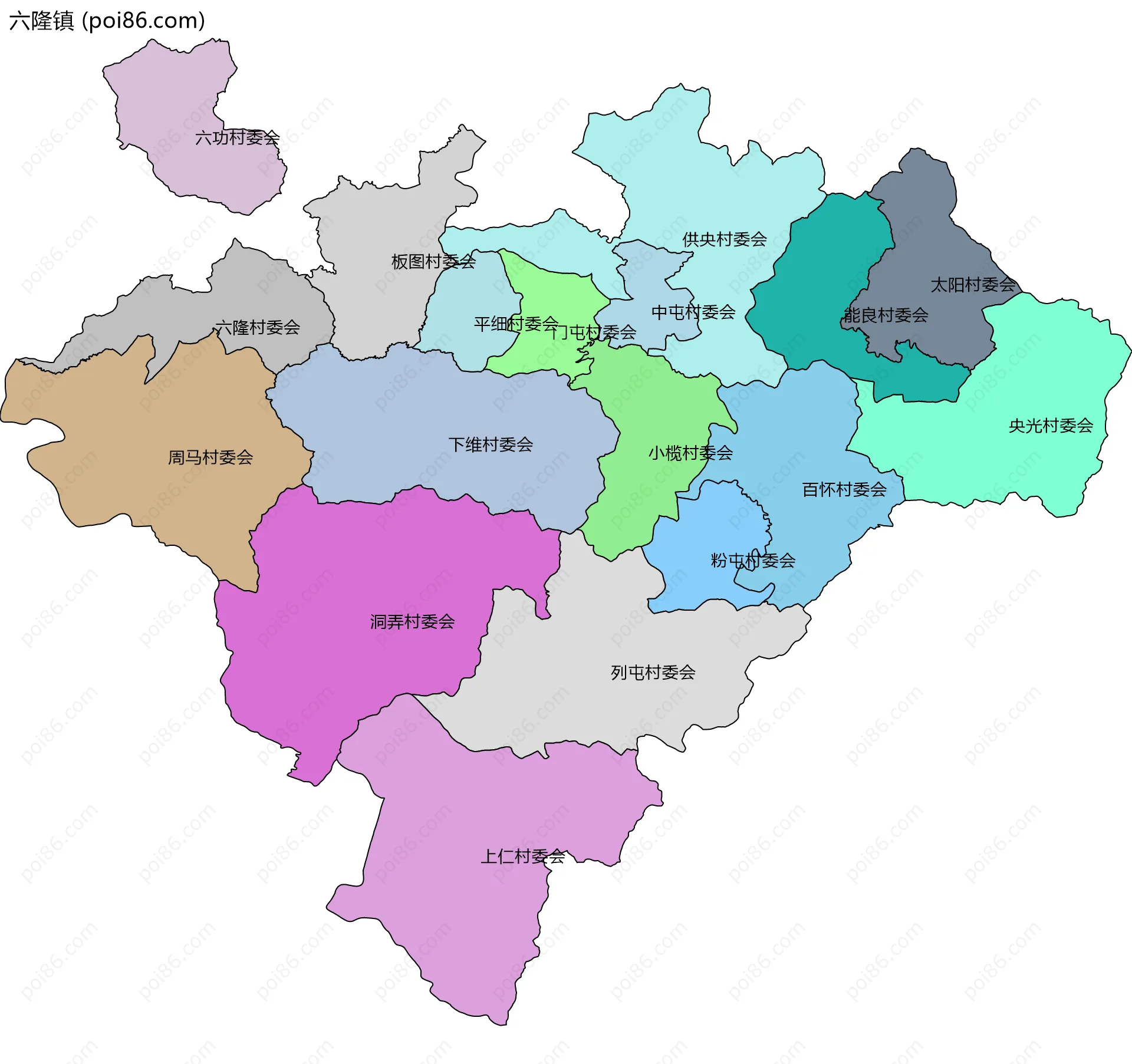 六隆镇边界地图(五级行政区划)