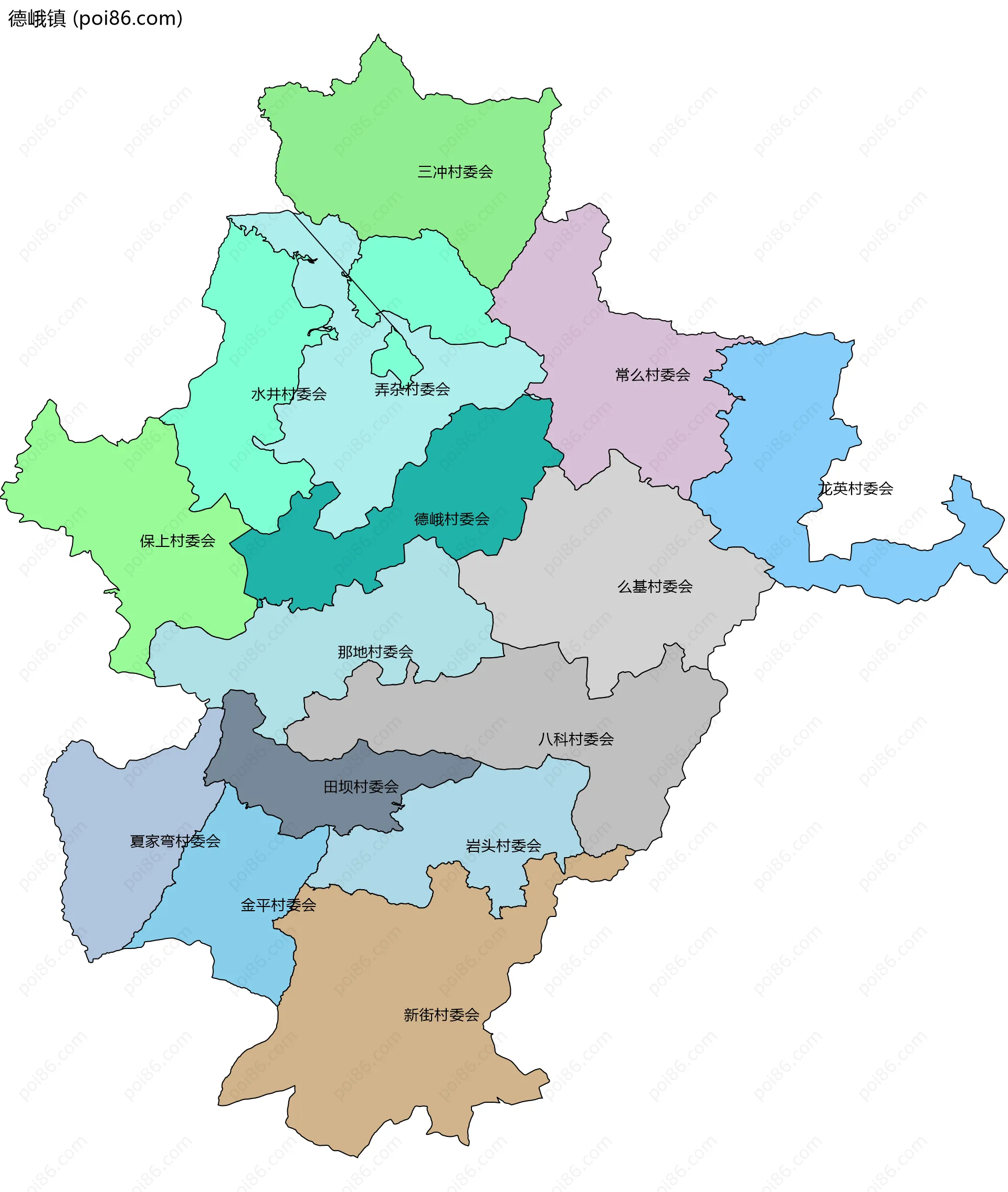 德峨镇边界地图(五级行政区划)