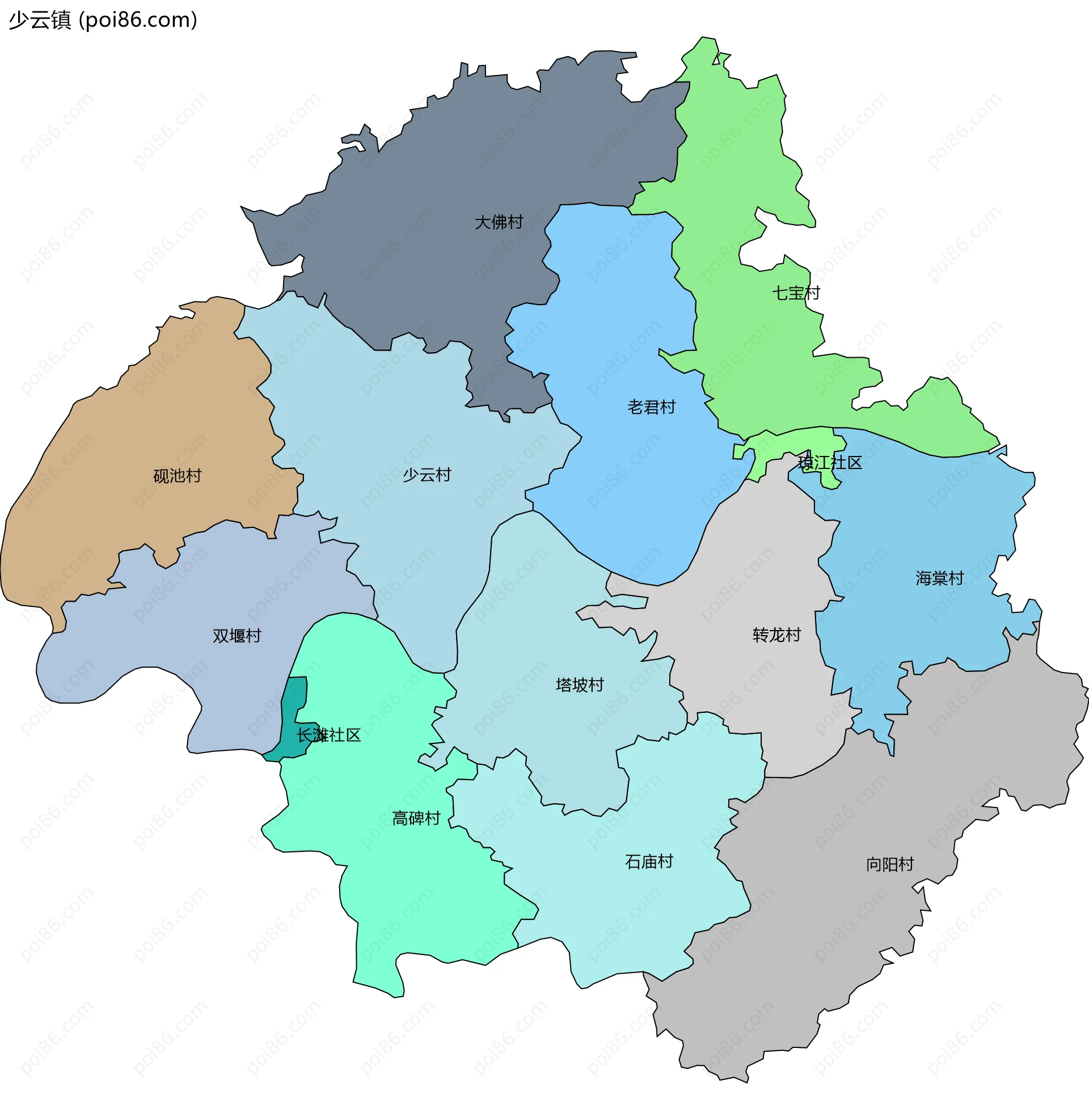少云镇边界地图(五级行政区划)