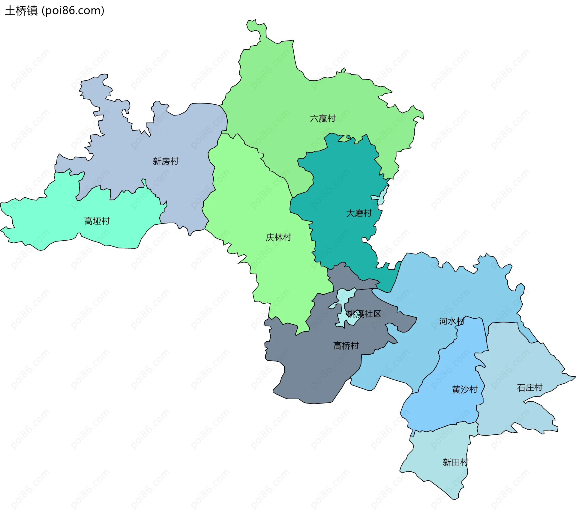 土桥镇边界地图(五级行政区划)