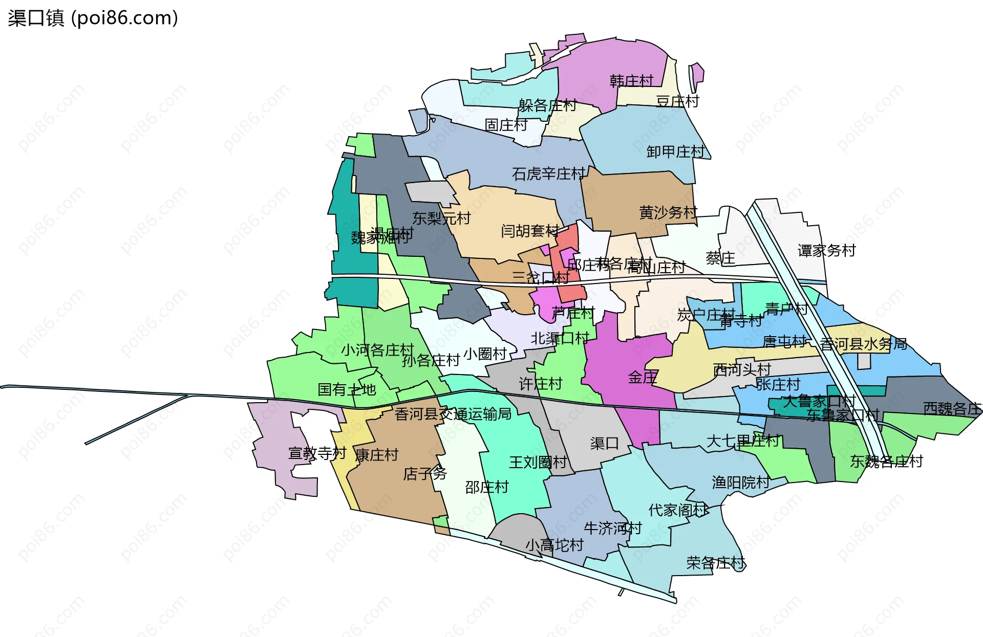 渠口镇边界地图(五级行政区划)