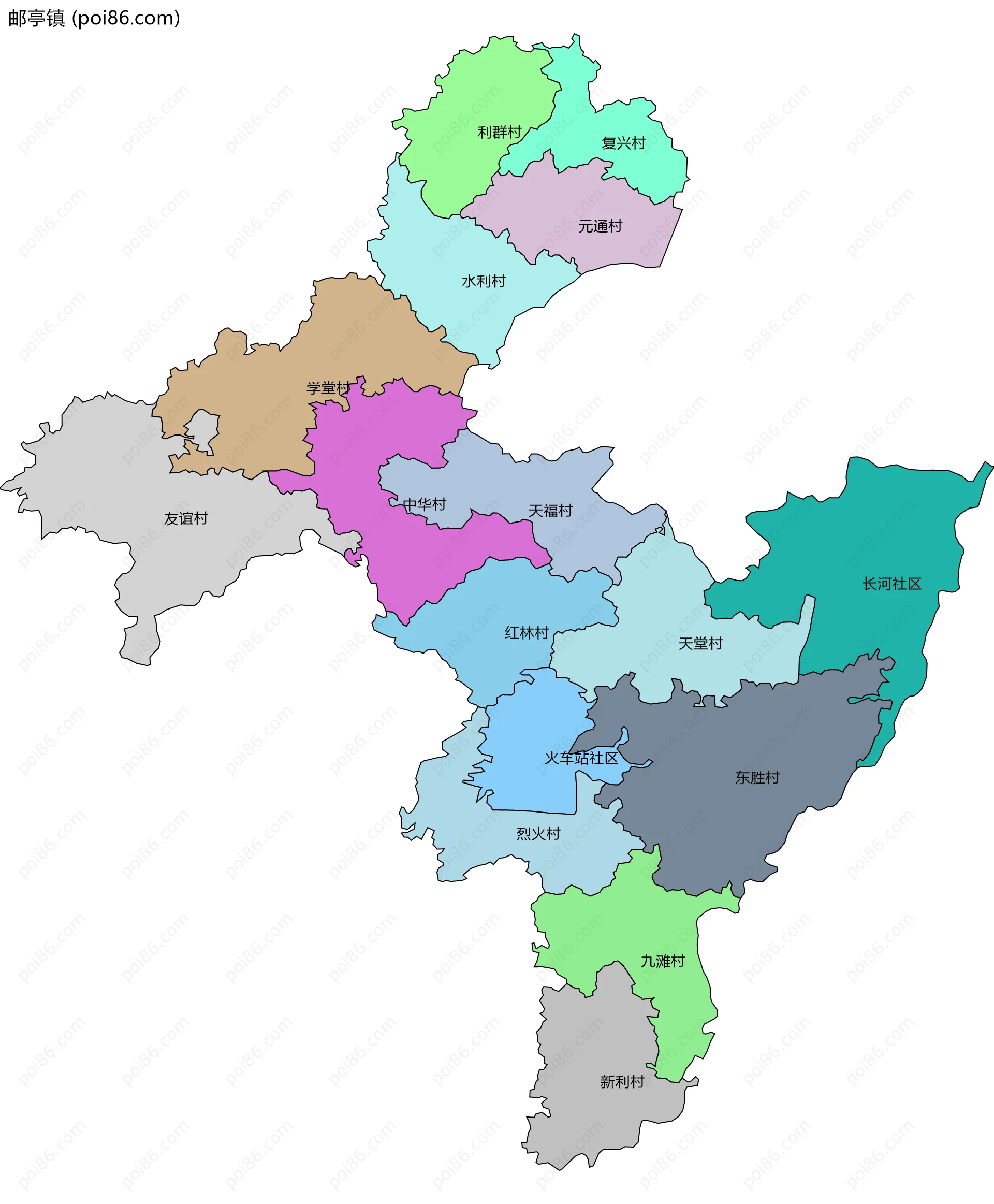 邮亭镇边界地图(五级行政区划)