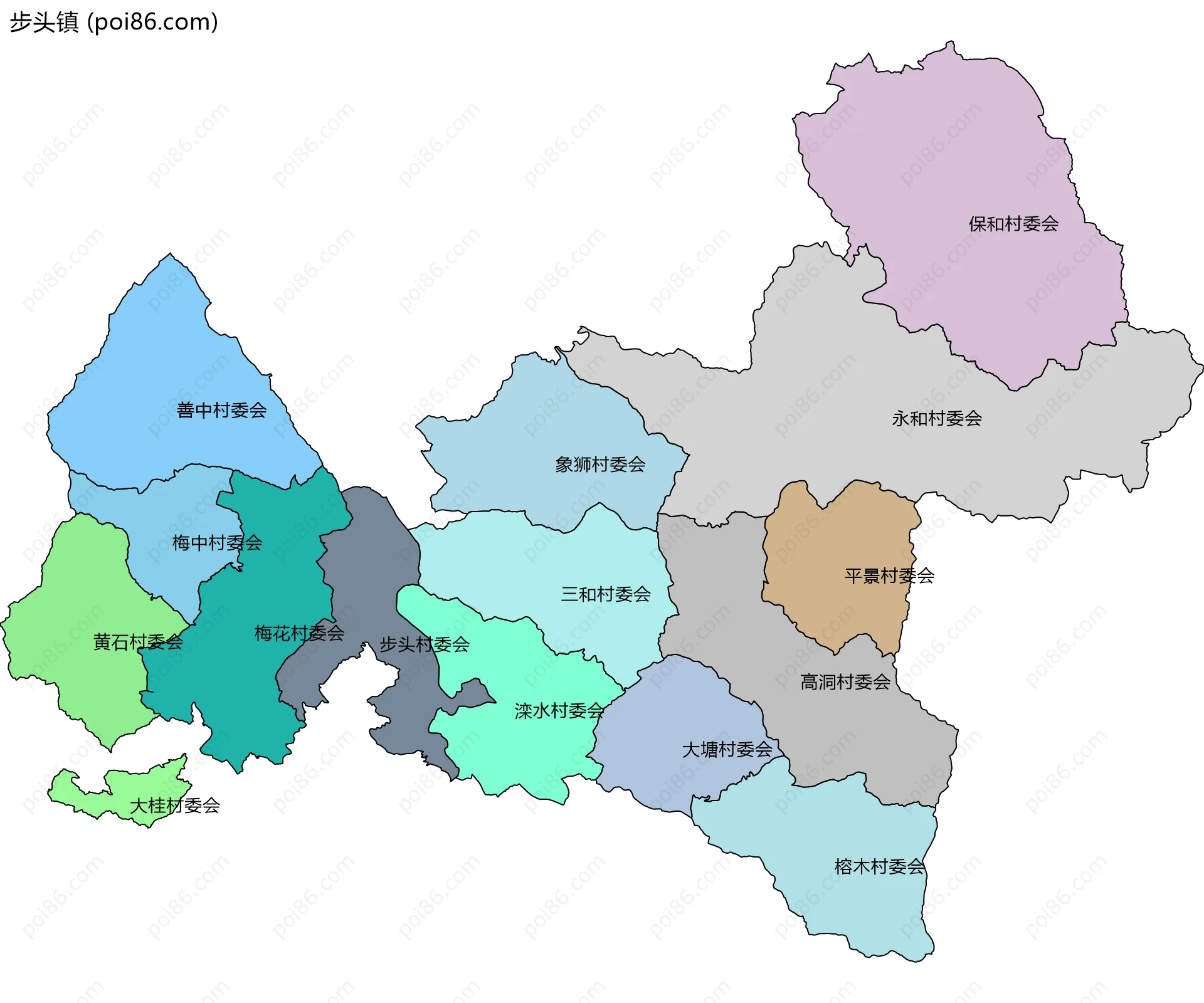 步头镇边界地图(五级行政区划)