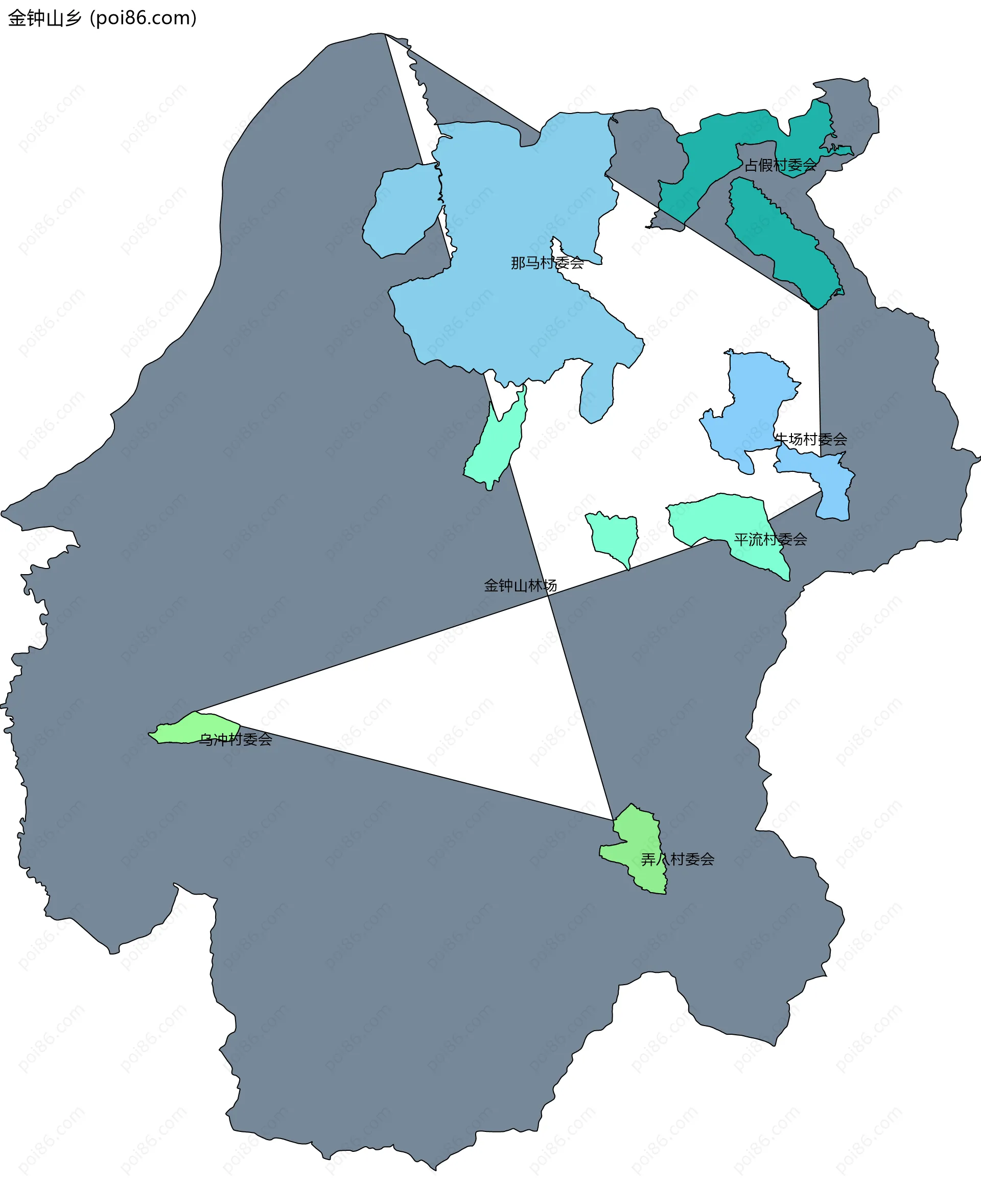 金钟山乡边界地图(五级行政区划)