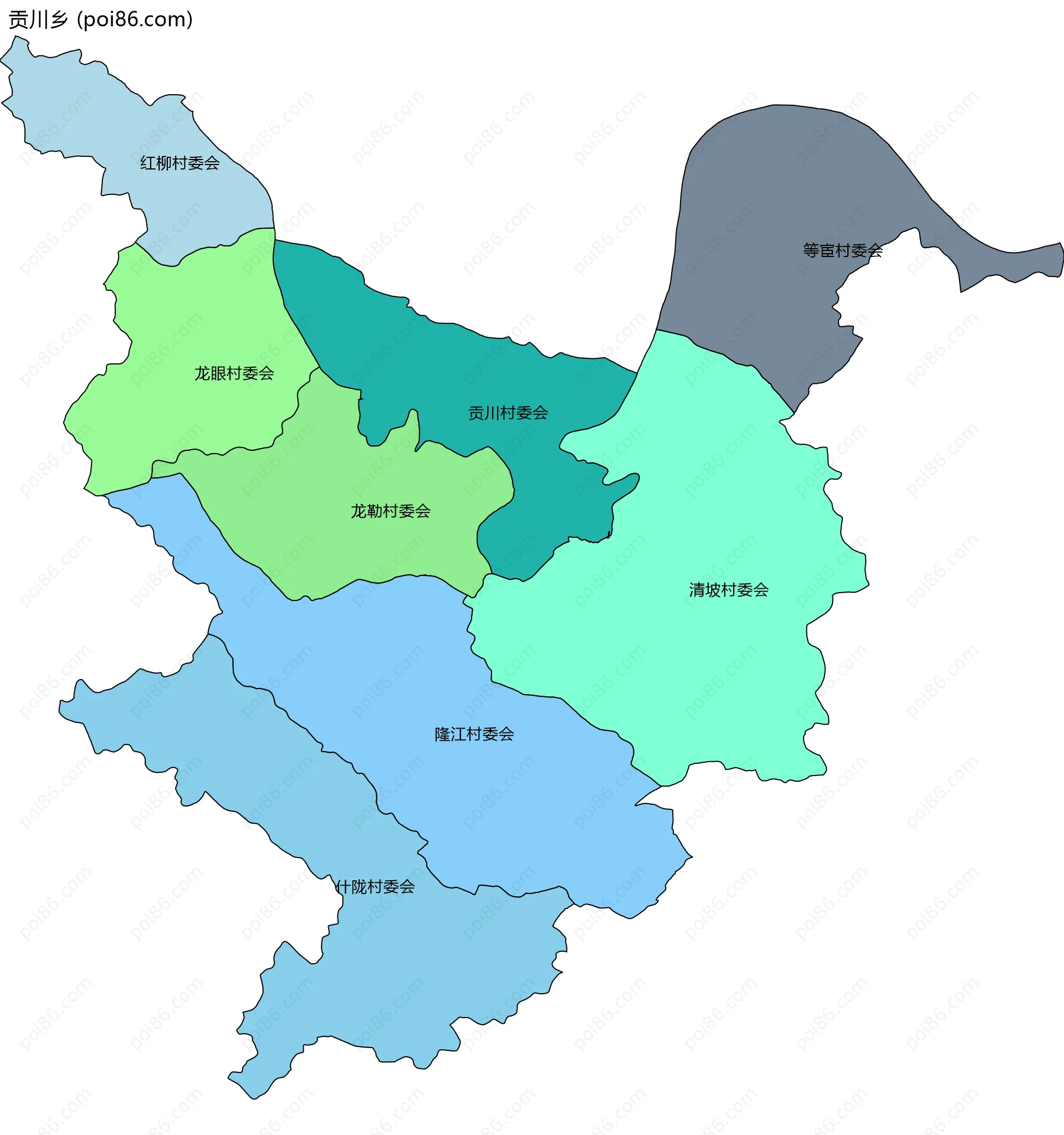 贡川乡边界地图(五级行政区划)