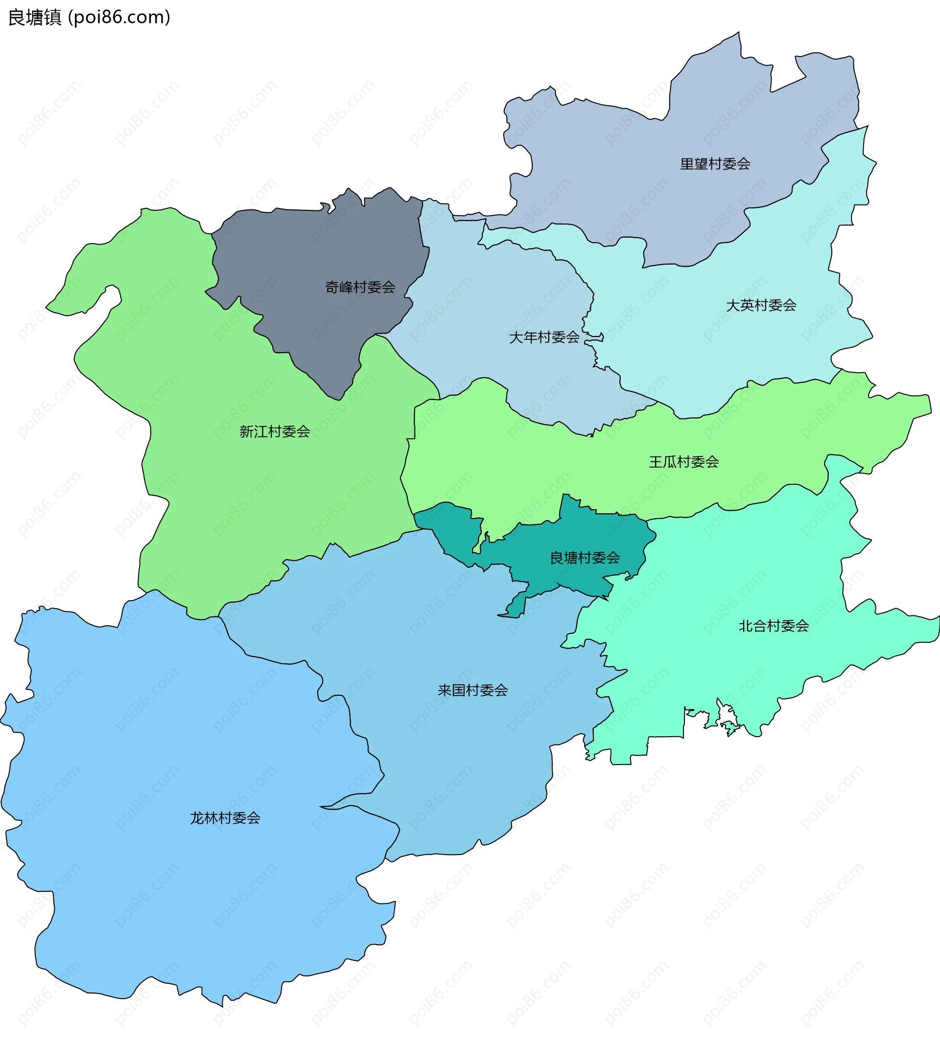 良塘镇边界地图(五级行政区划)
