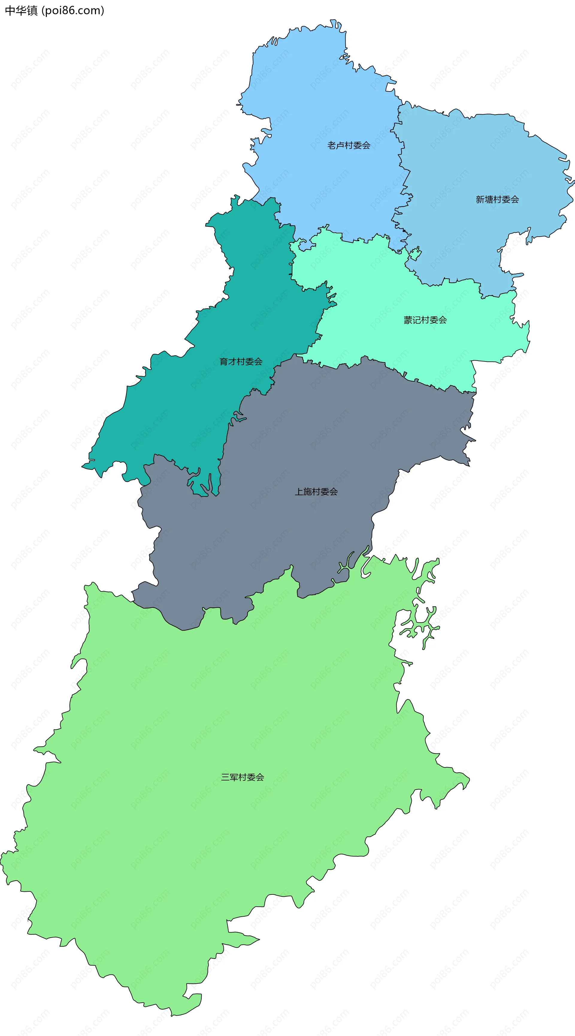 中华镇边界地图(五级行政区划)