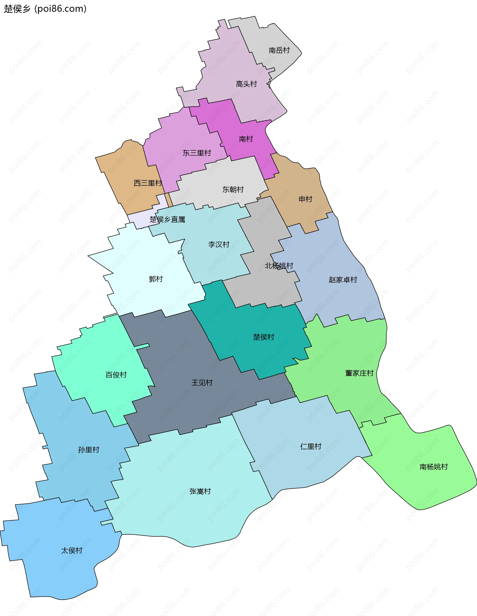 楚侯乡边界地图(五级行政区划)