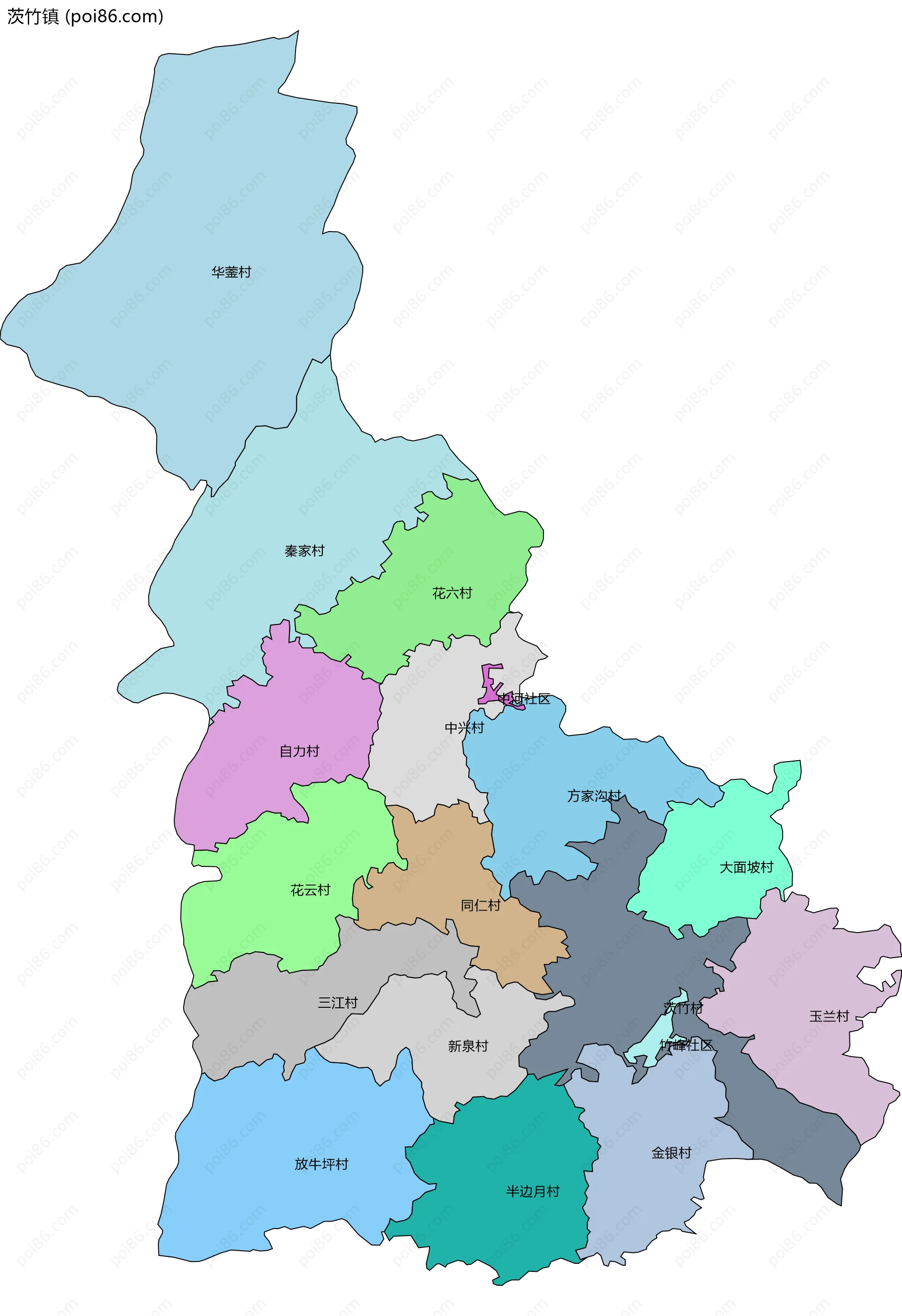 茨竹镇边界地图(五级行政区划)