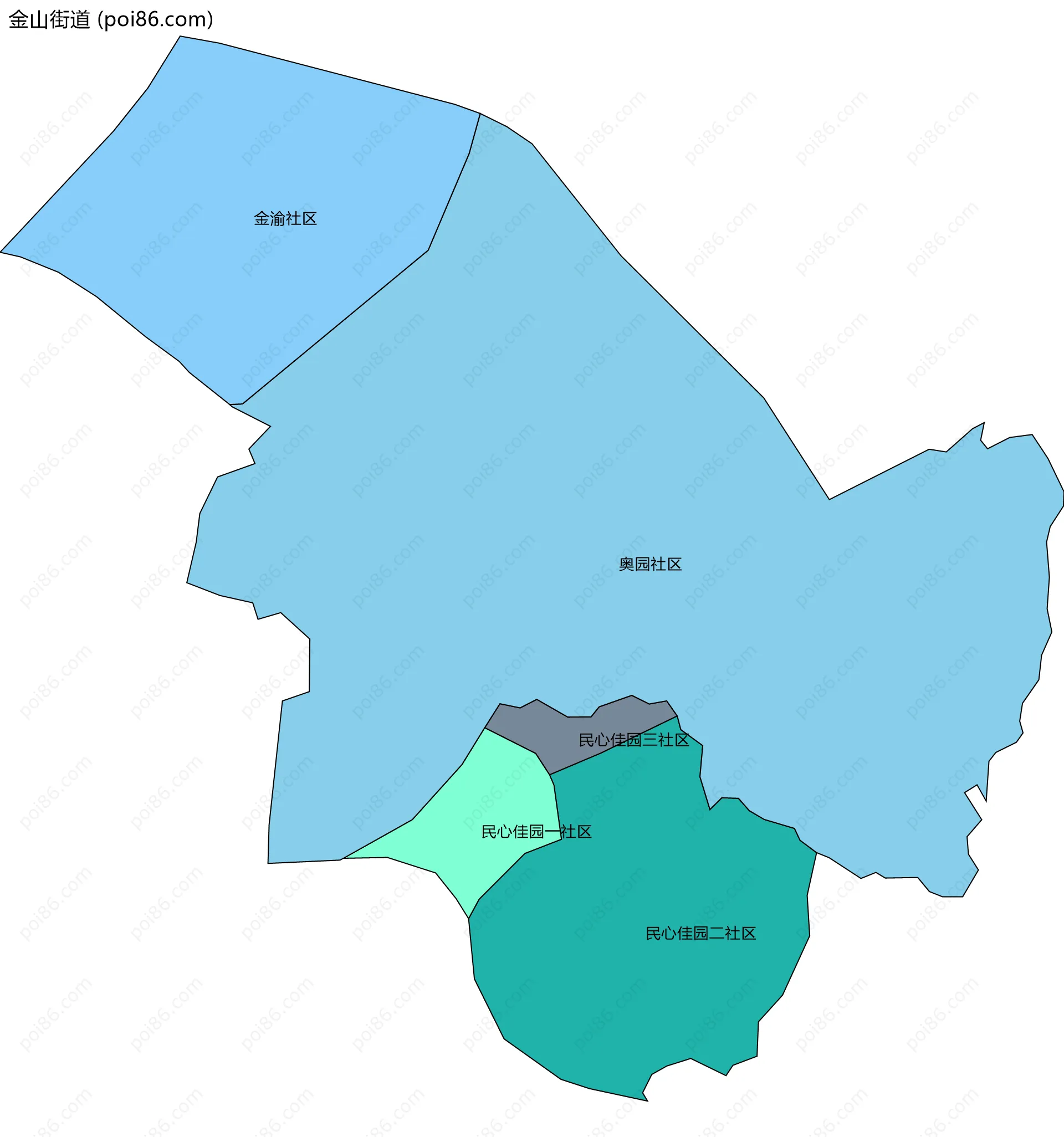 金山街道边界地图(五级行政区划)