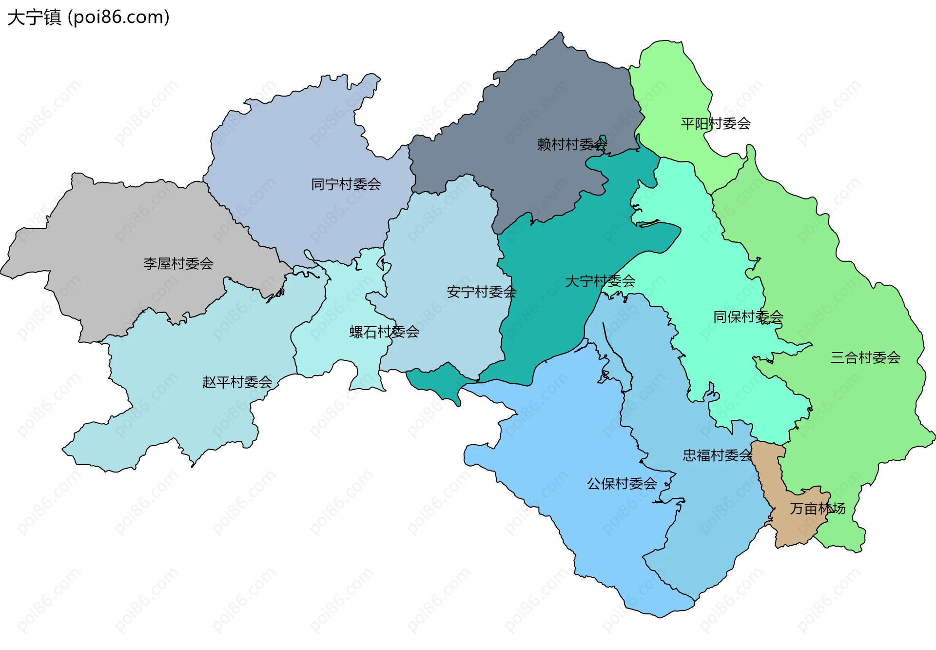 大宁镇边界地图(五级行政区划)