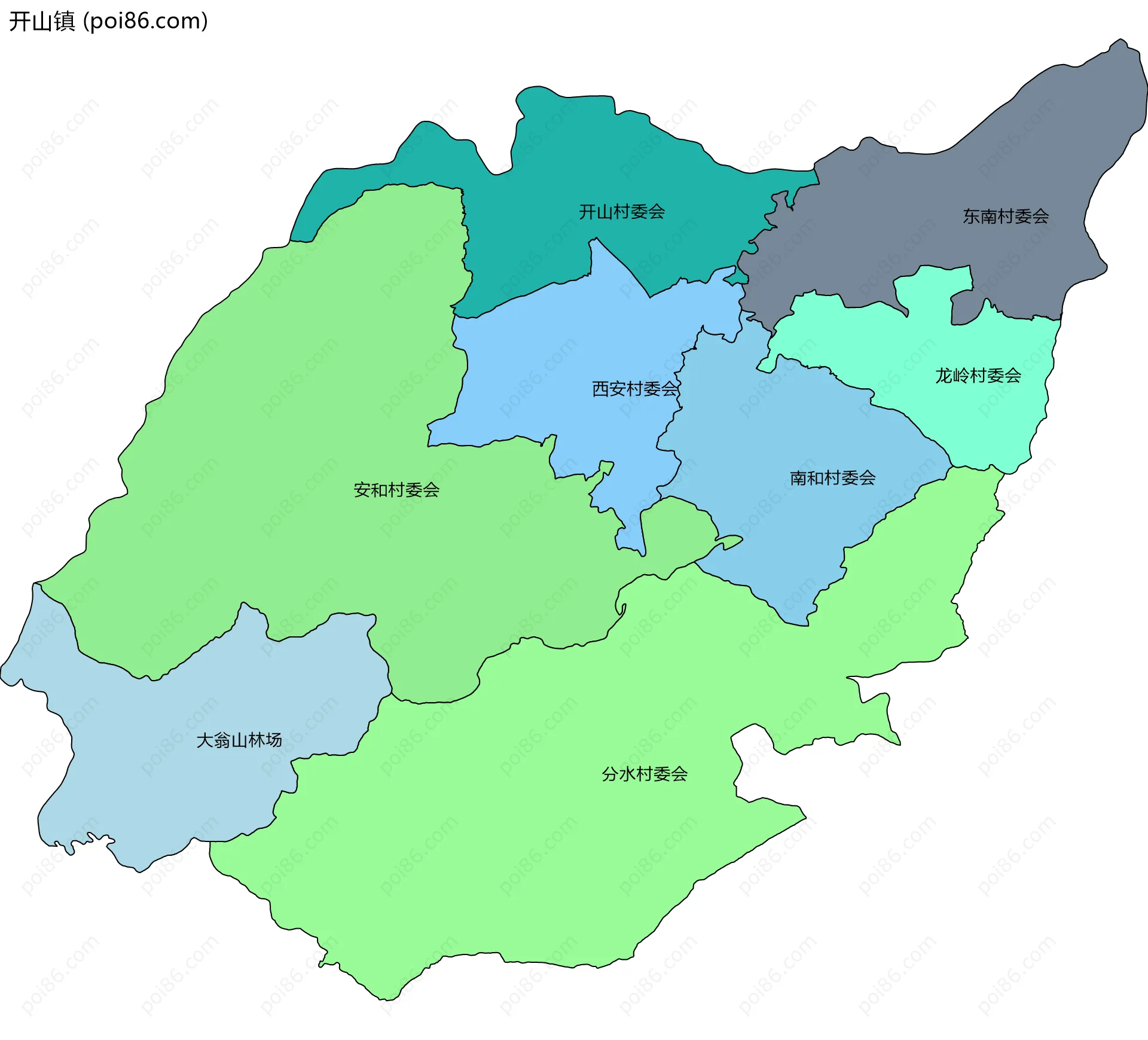 开山镇边界地图(五级行政区划)