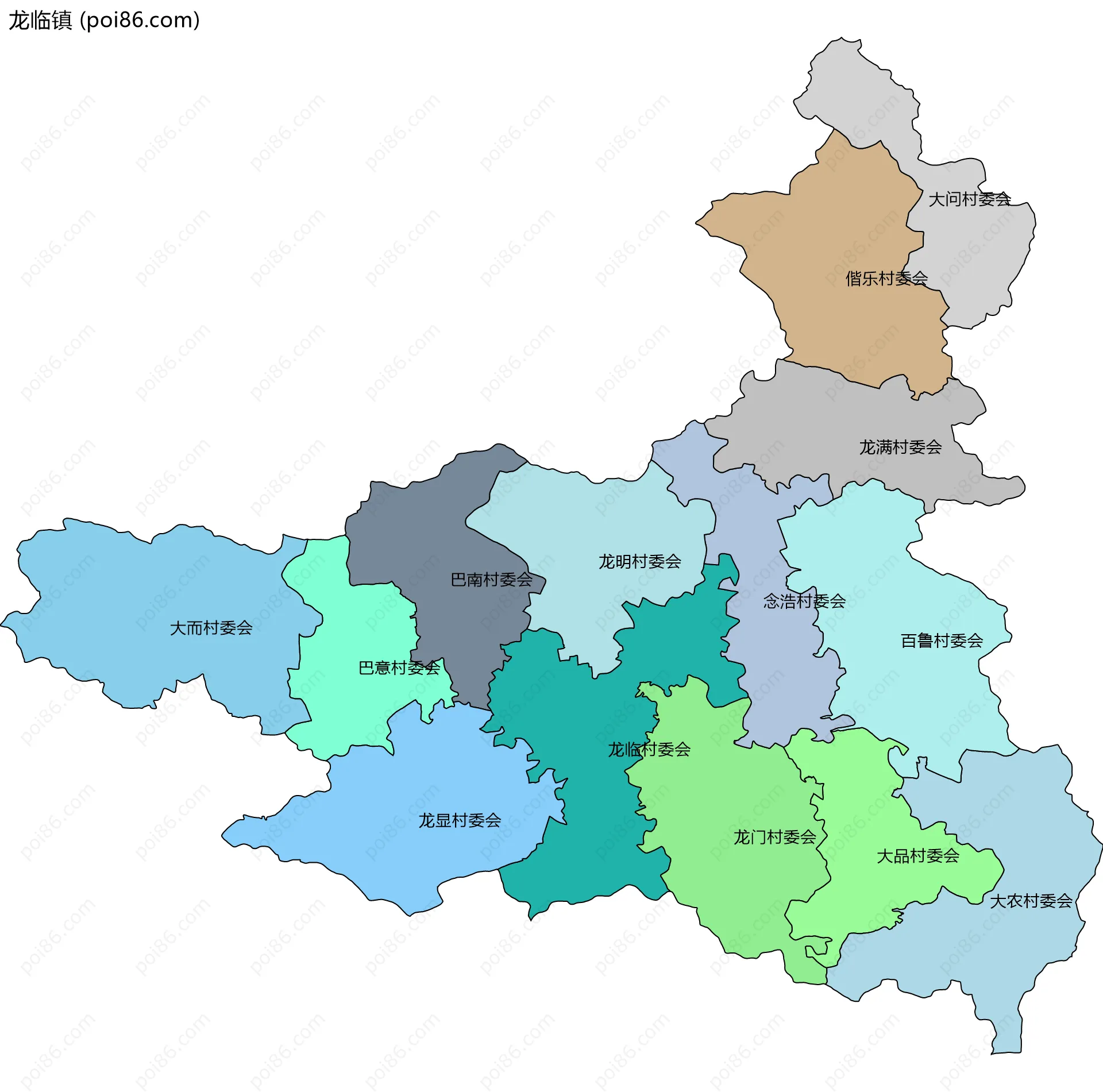 龙临镇边界地图(五级行政区划)