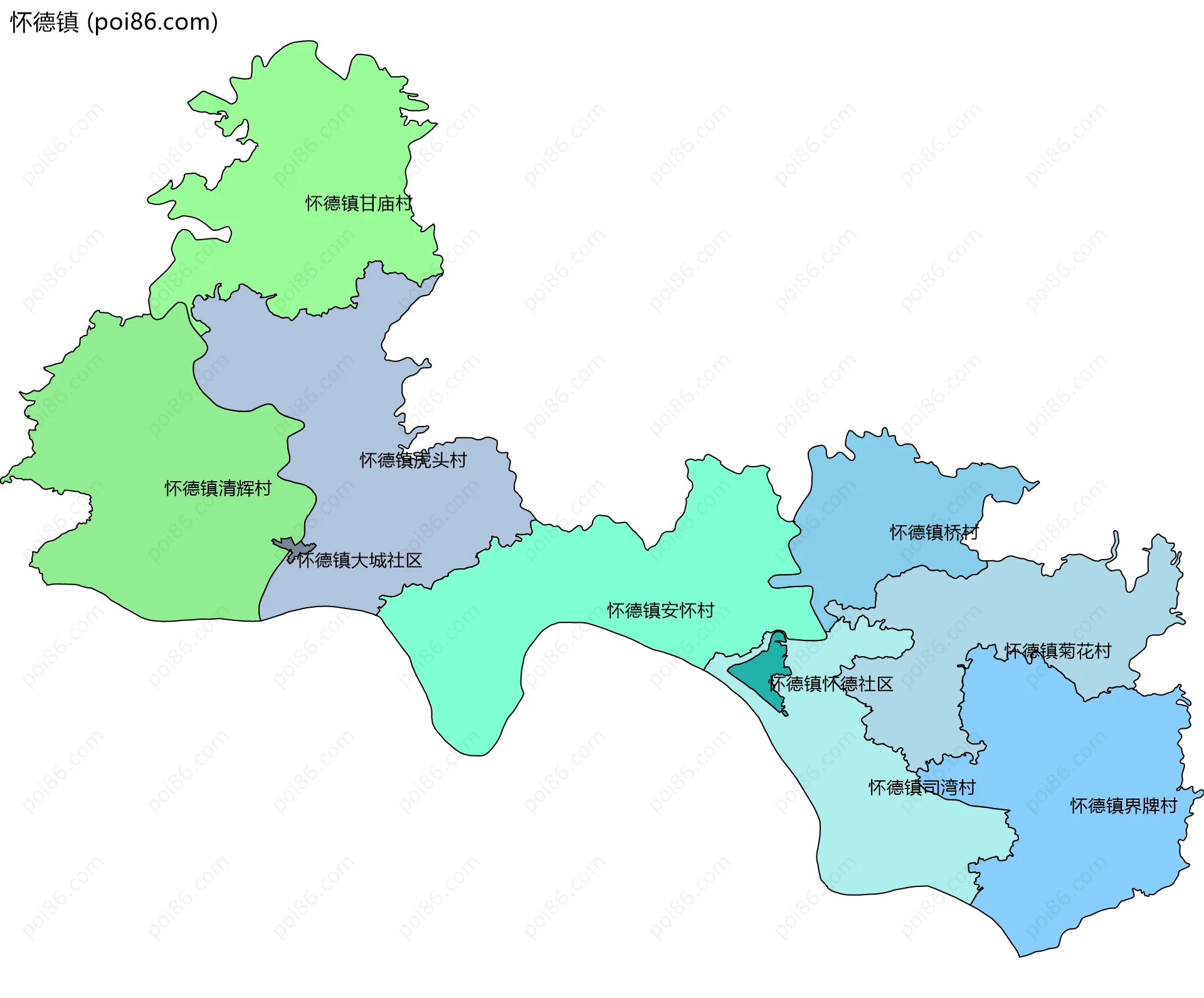 怀德镇边界地图(五级行政区划)