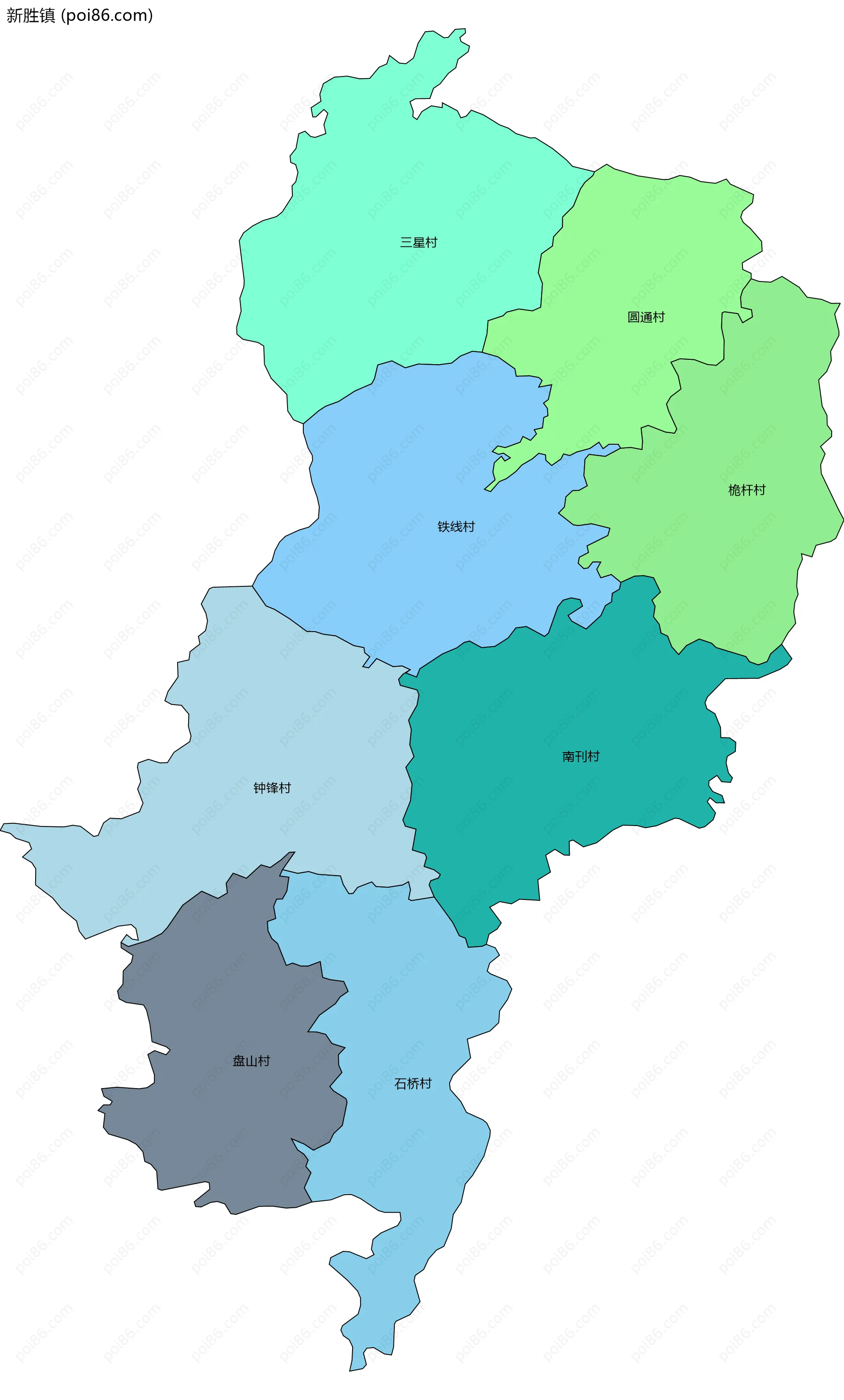 新胜镇边界地图(五级行政区划)
