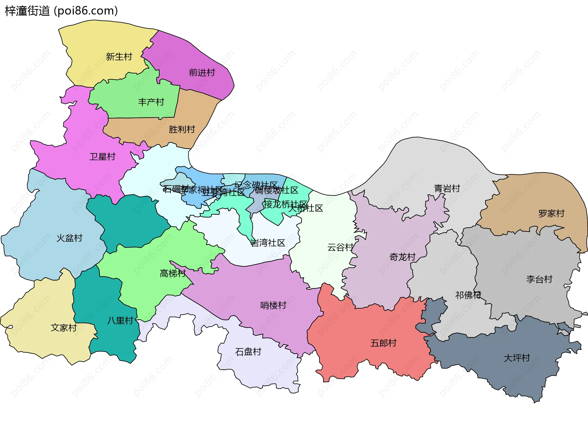 梓潼街道边界地图(五级行政区划)