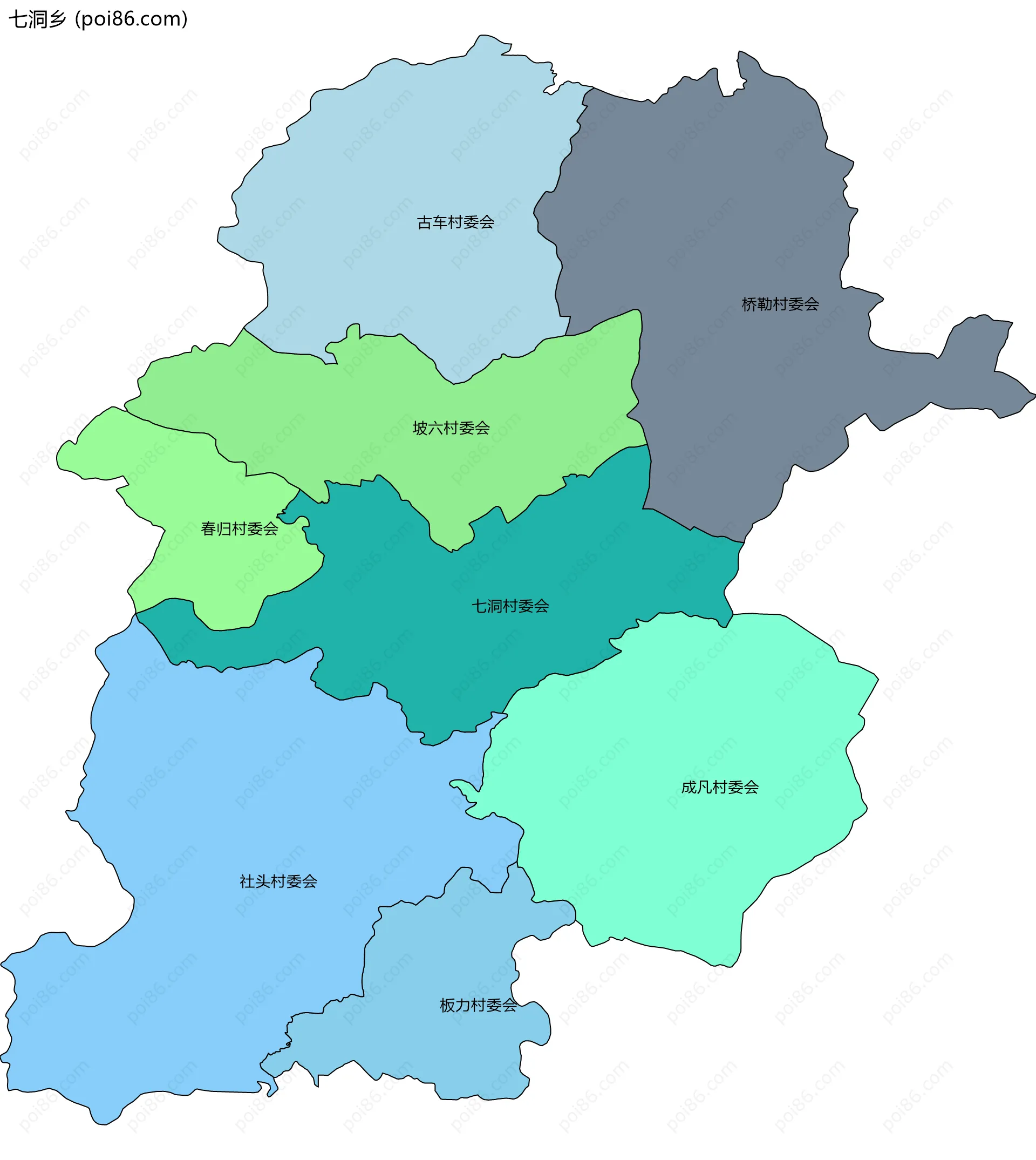 七洞乡边界地图(五级行政区划)