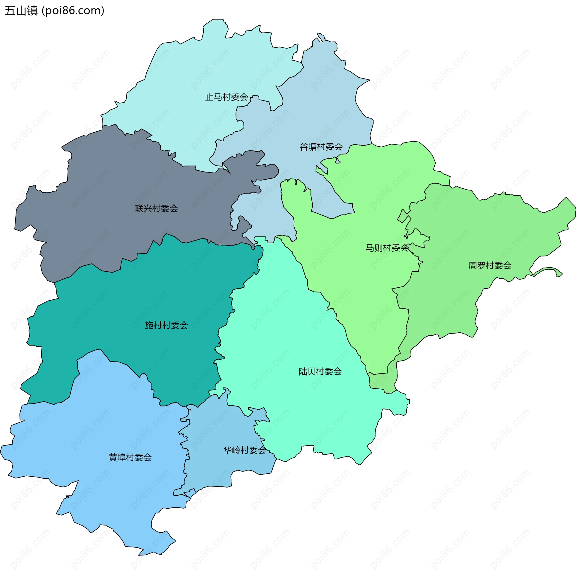 五山镇边界地图(五级行政区划)