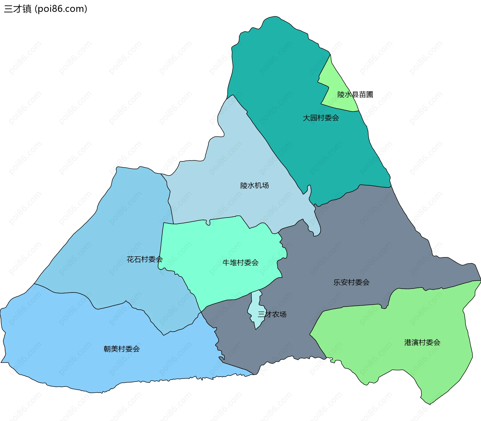 三才镇边界地图(五级行政区划)