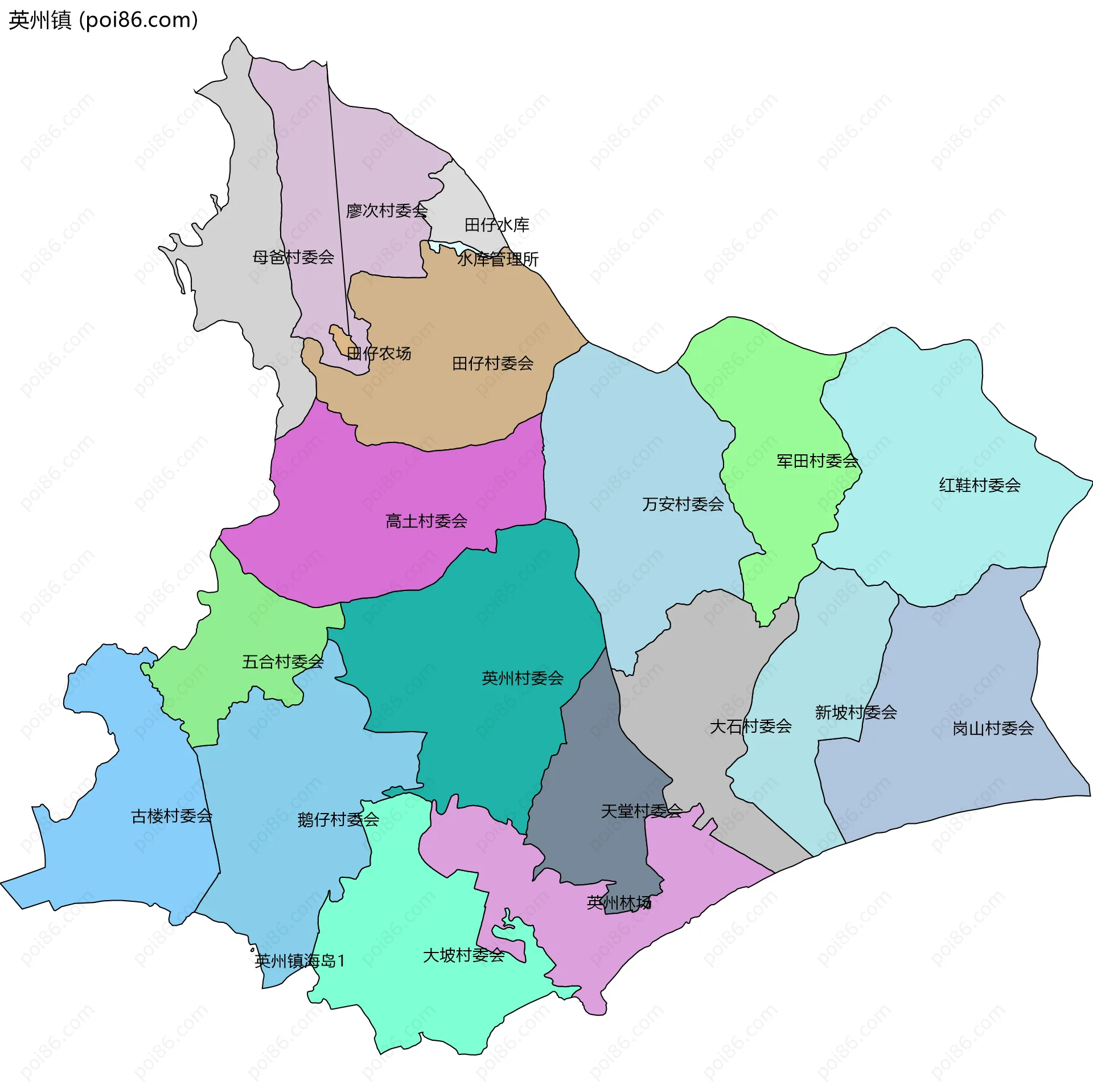 英州镇边界地图(五级行政区划)