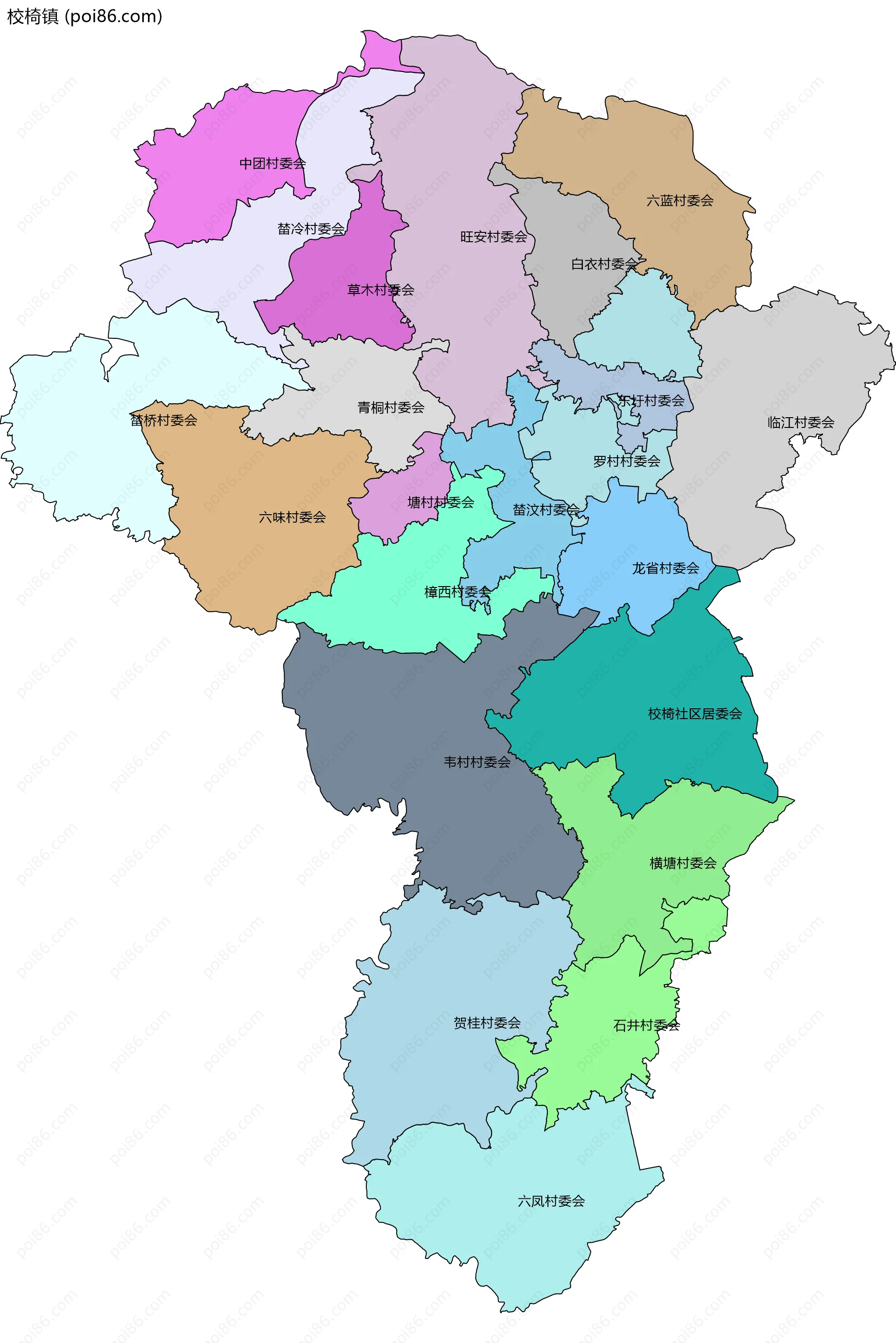 校椅镇边界地图(五级行政区划)