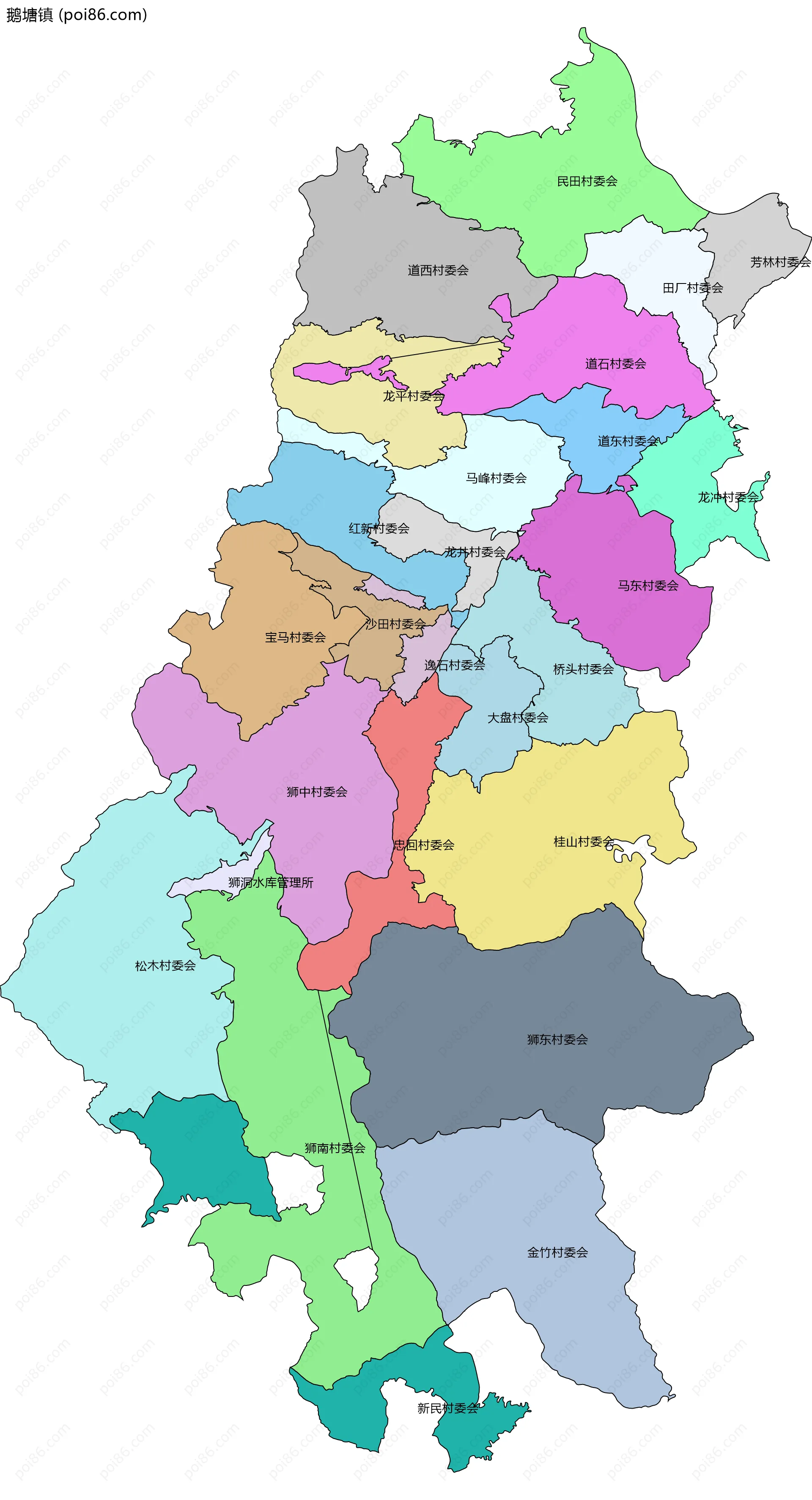 鹅塘镇边界地图(五级行政区划)