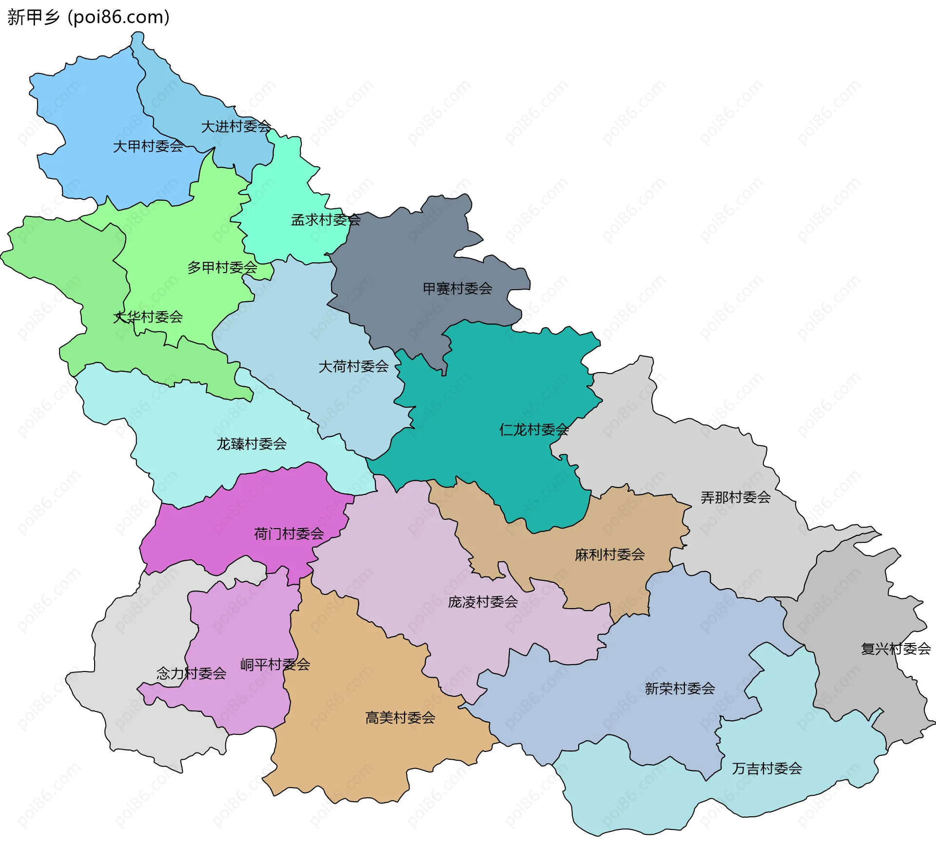 新甲乡边界地图(五级行政区划)