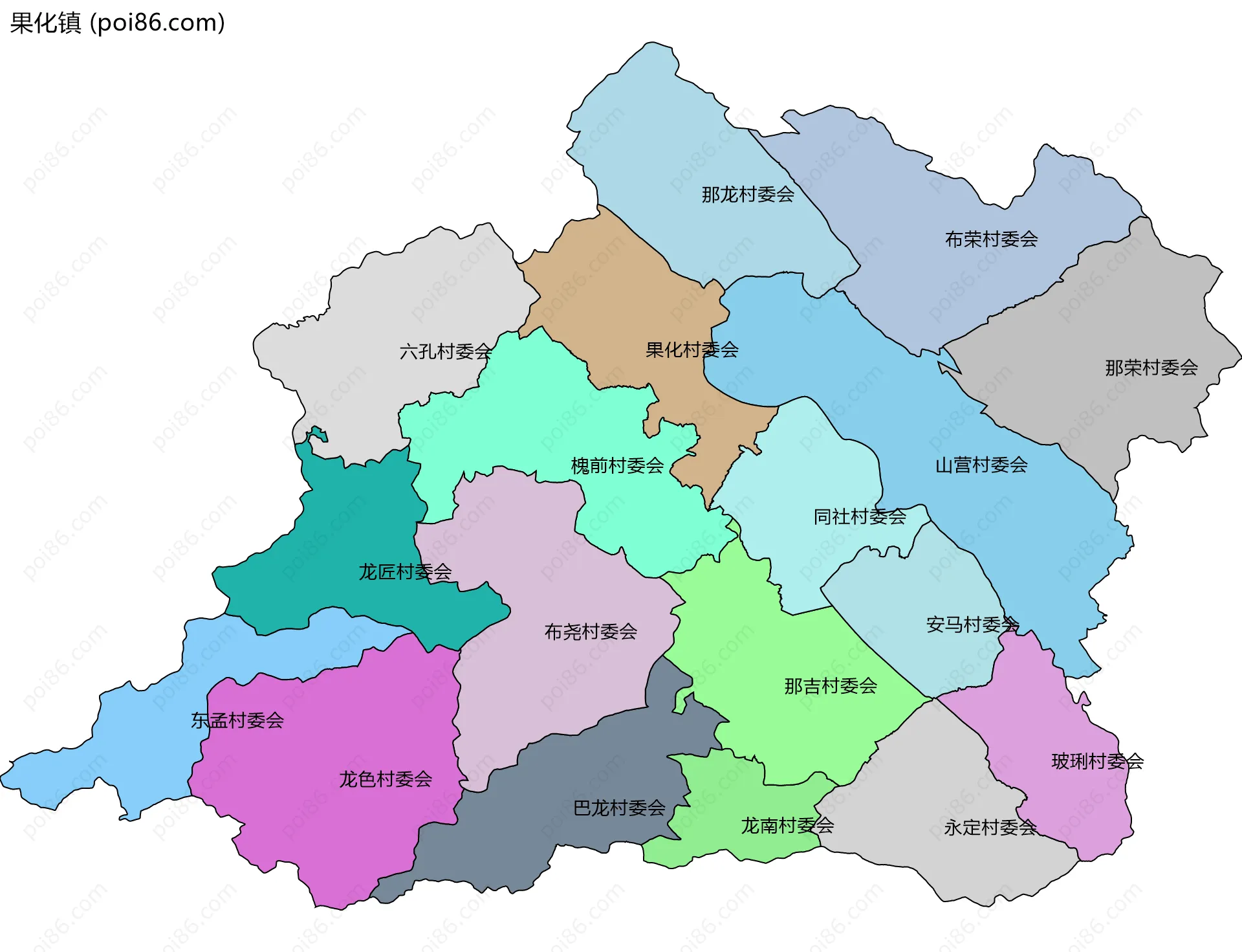 果化镇边界地图(五级行政区划)