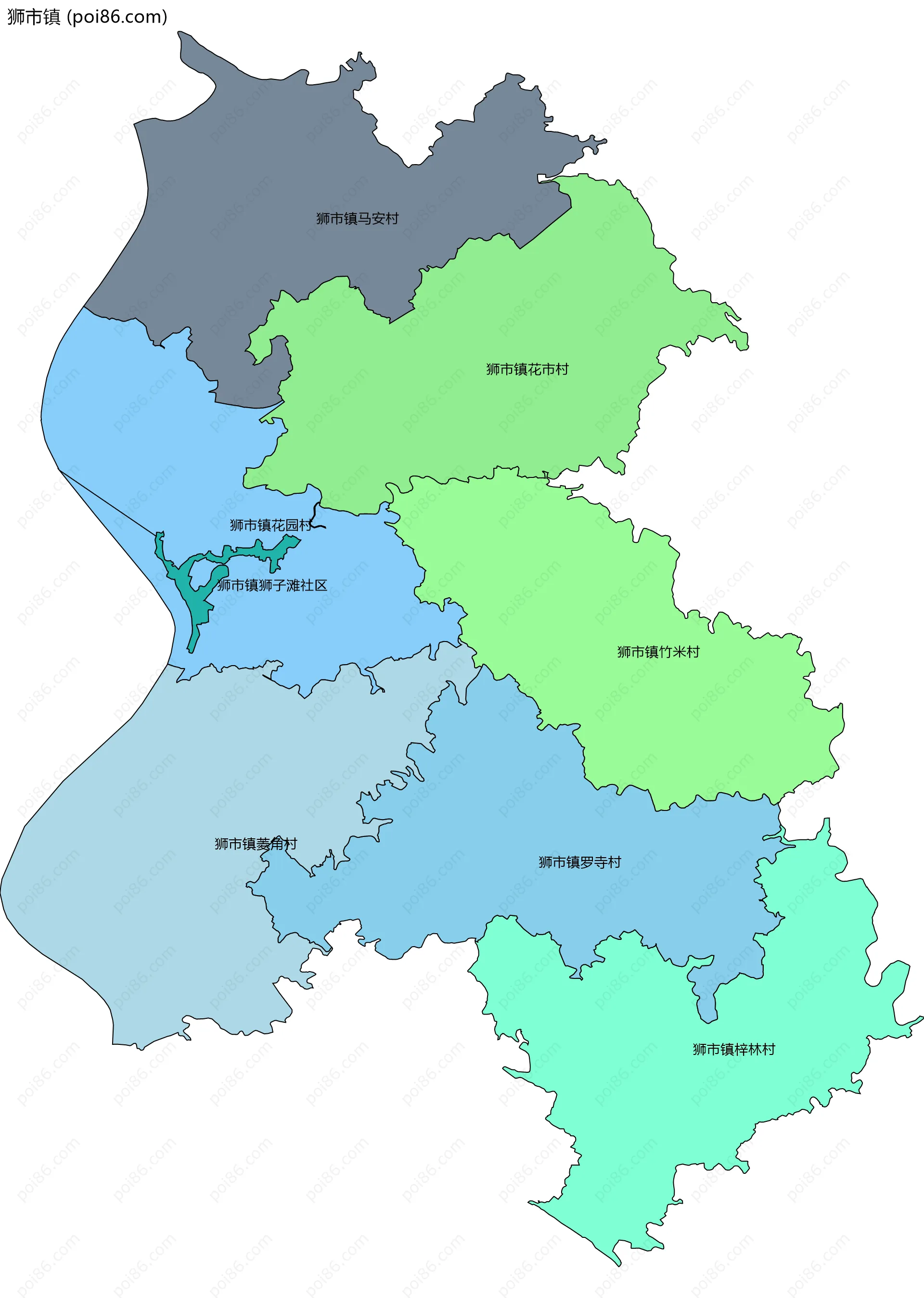 狮市镇边界地图(五级行政区划)