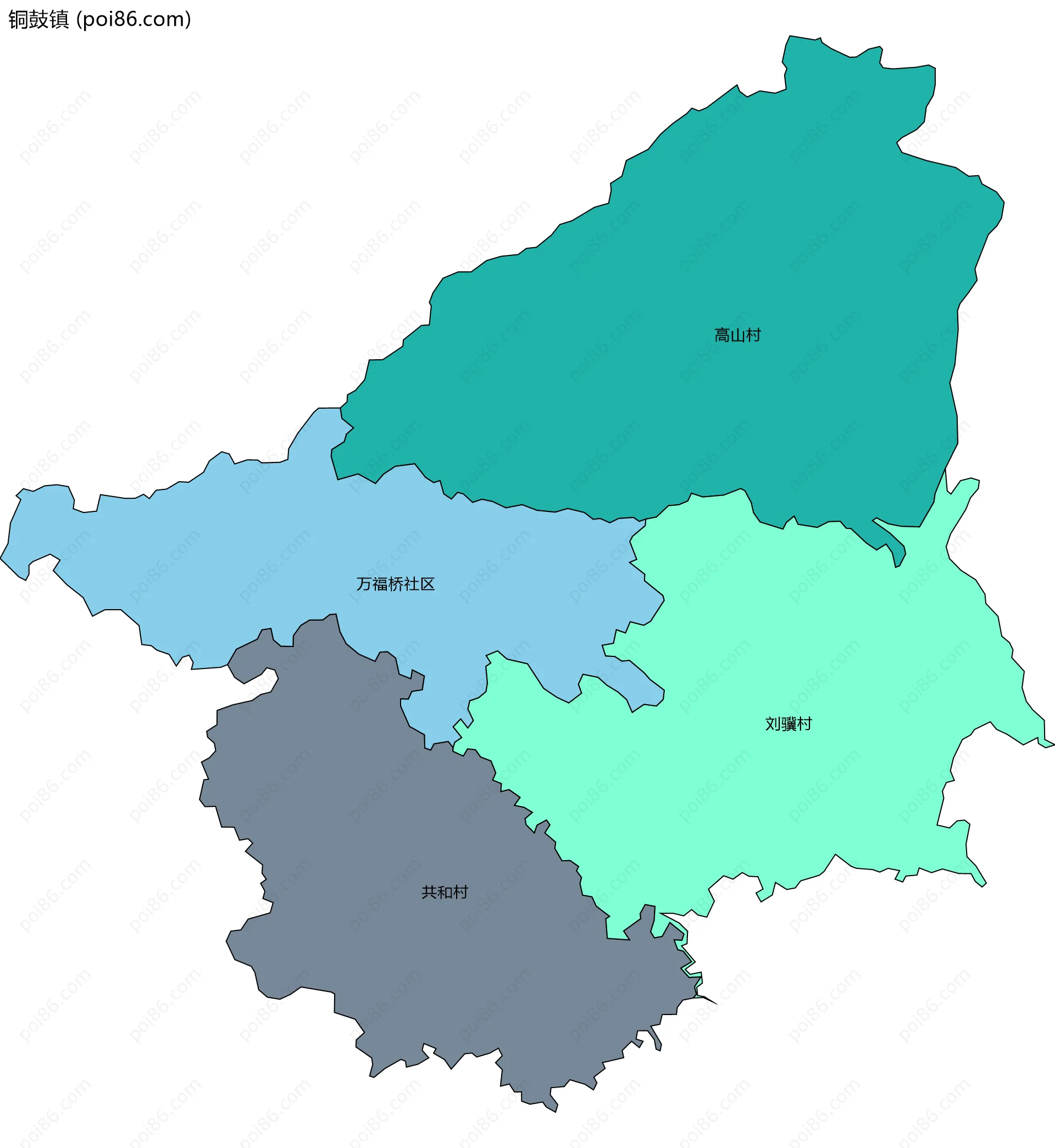 铜鼓镇边界地图(五级行政区划)