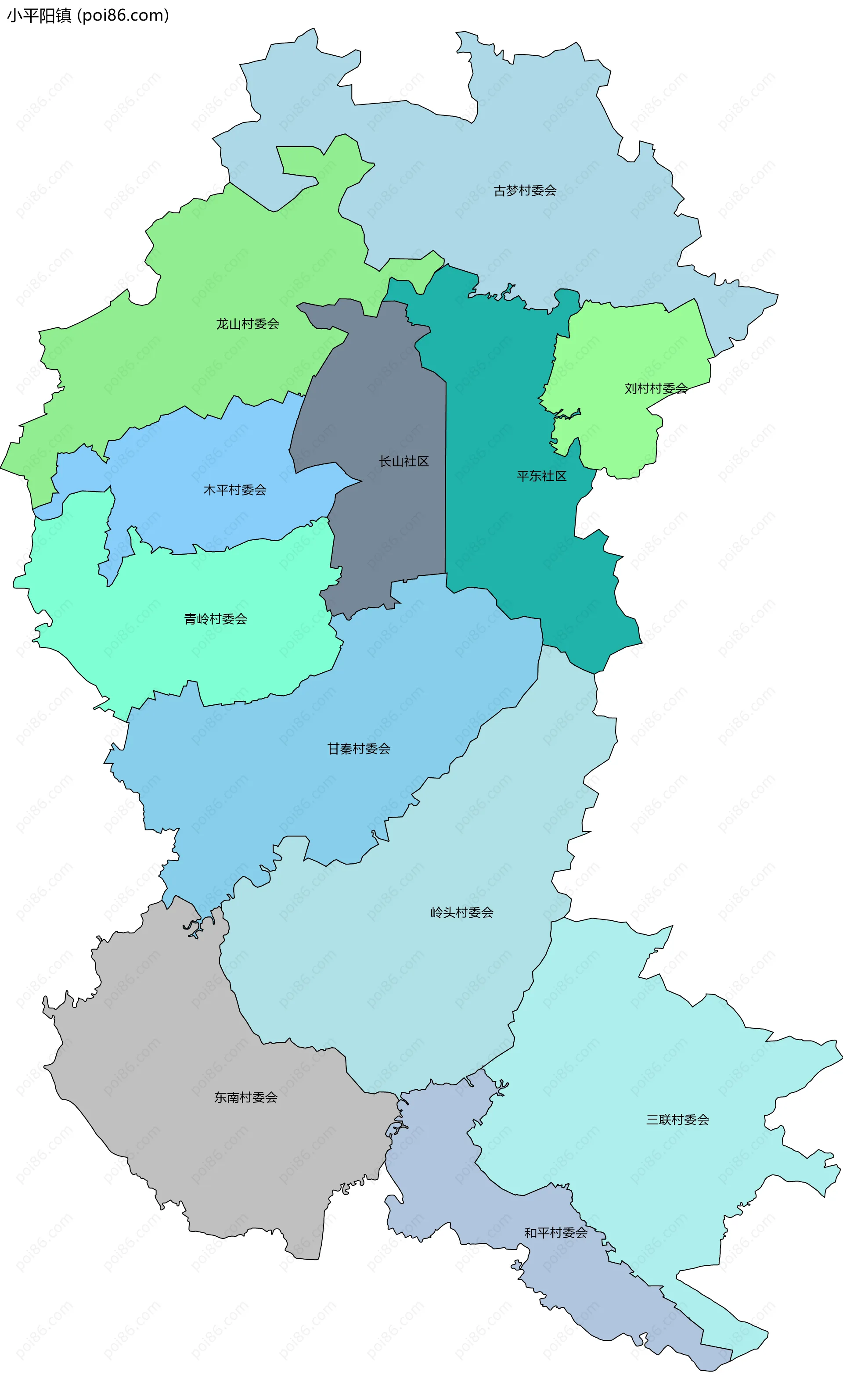 小平阳镇边界地图(五级行政区划)