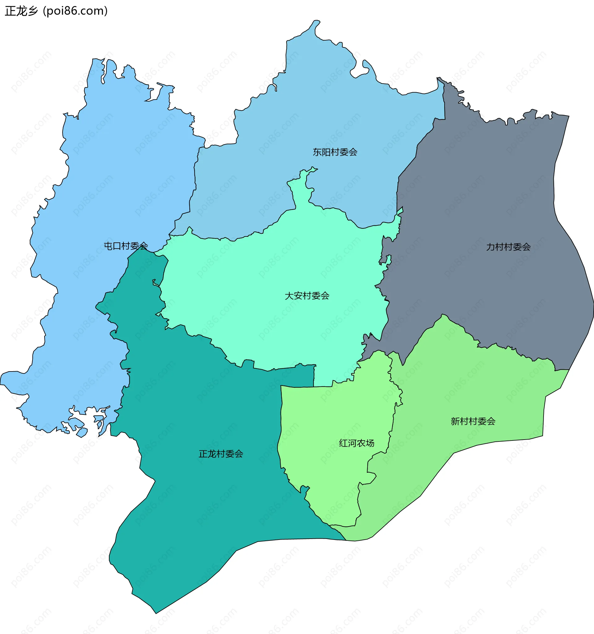 正龙乡边界地图(五级行政区划)