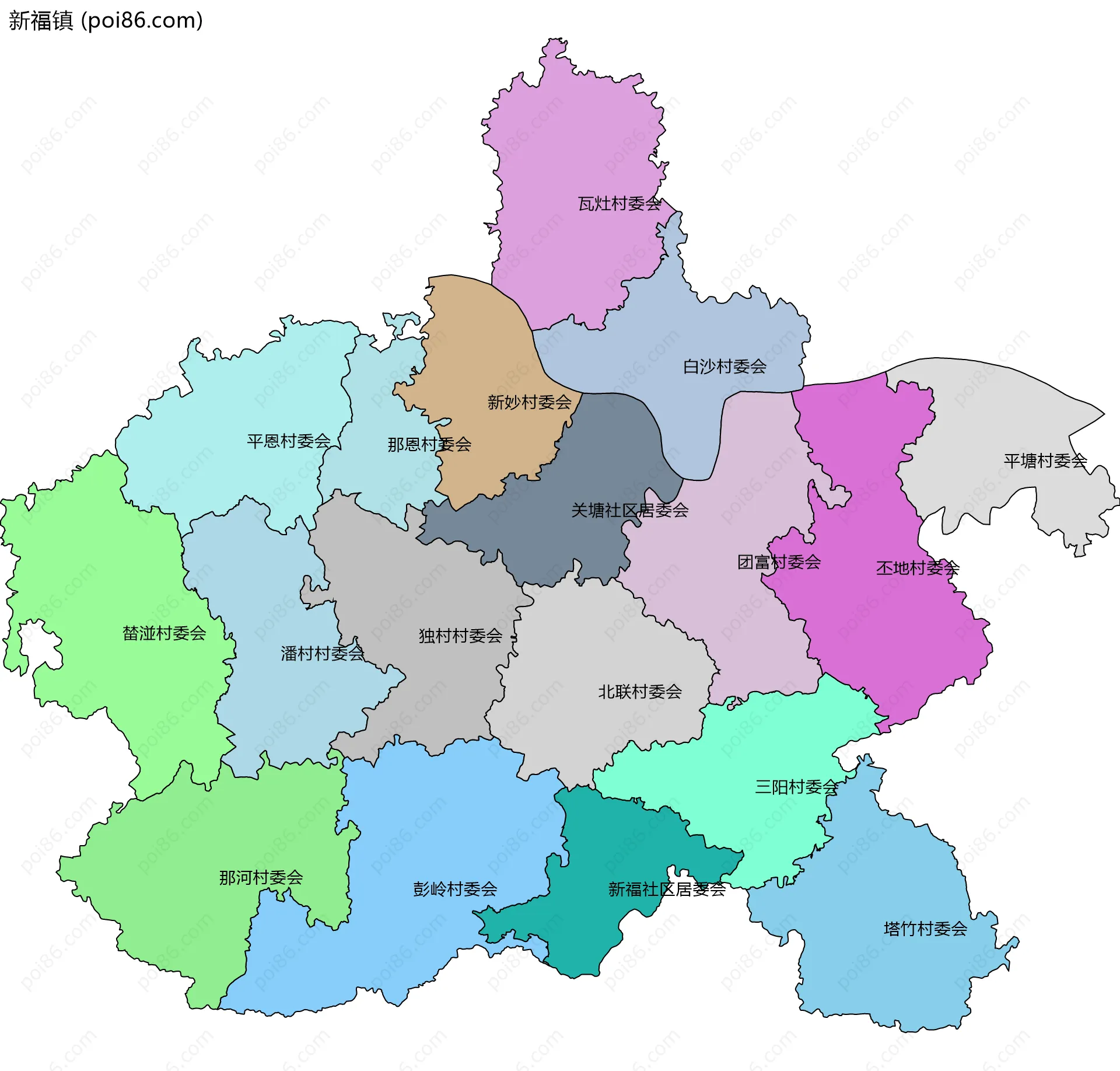 新福镇边界地图(五级行政区划)