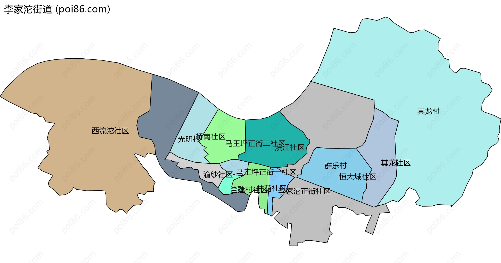 李家沱街道边界地图(五级行政区划)