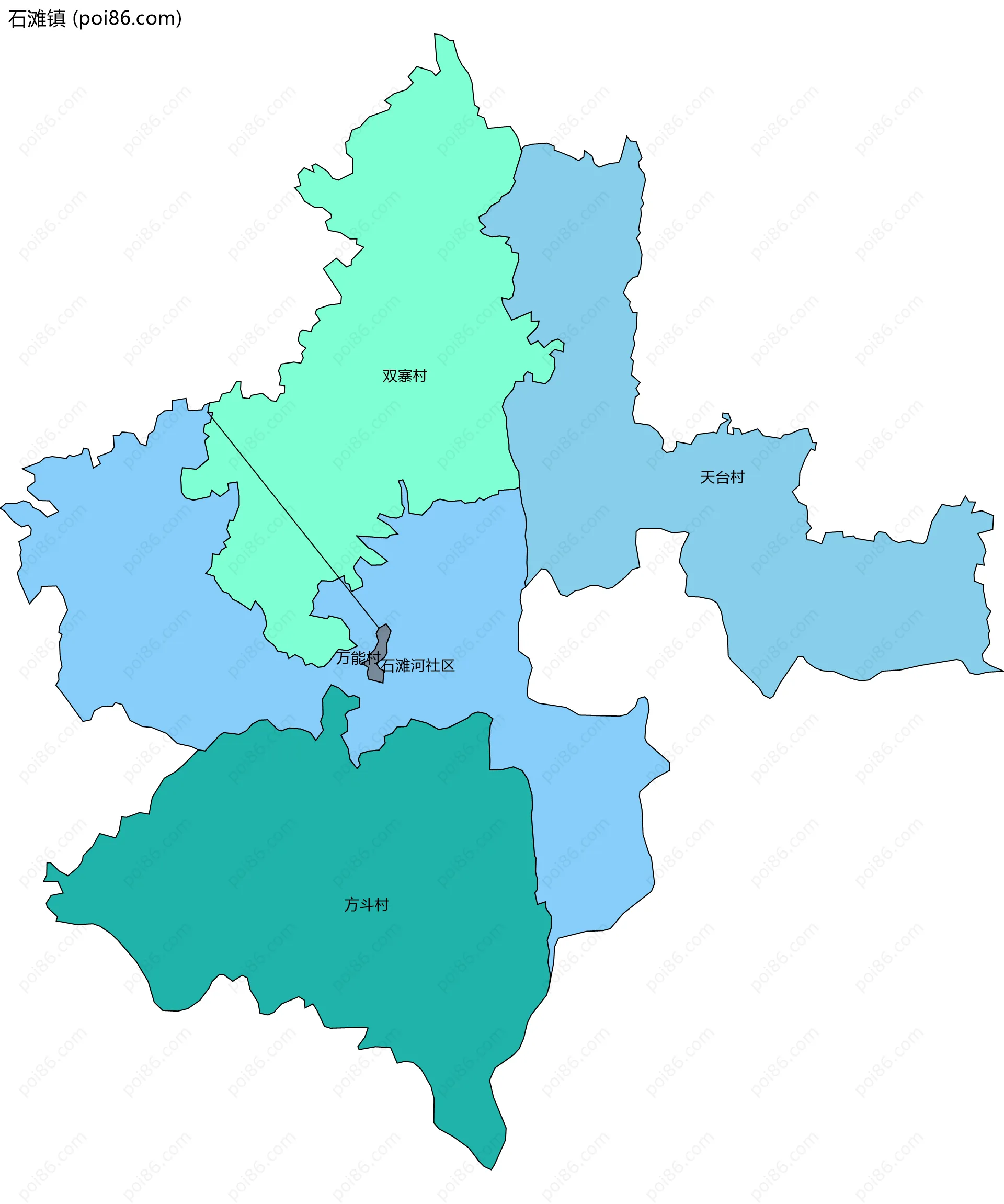 石滩镇边界地图(五级行政区划)
