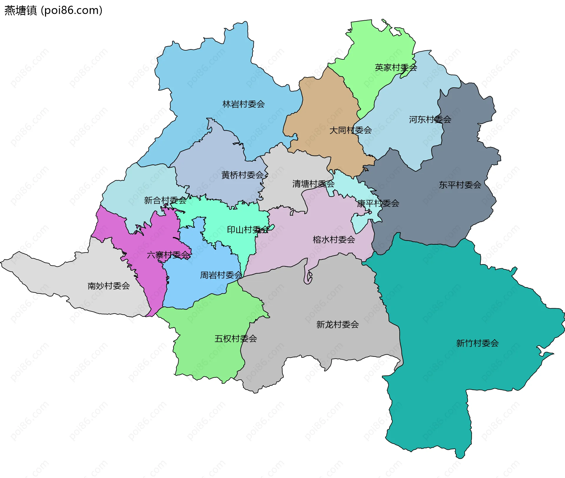 燕塘镇边界地图(五级行政区划)