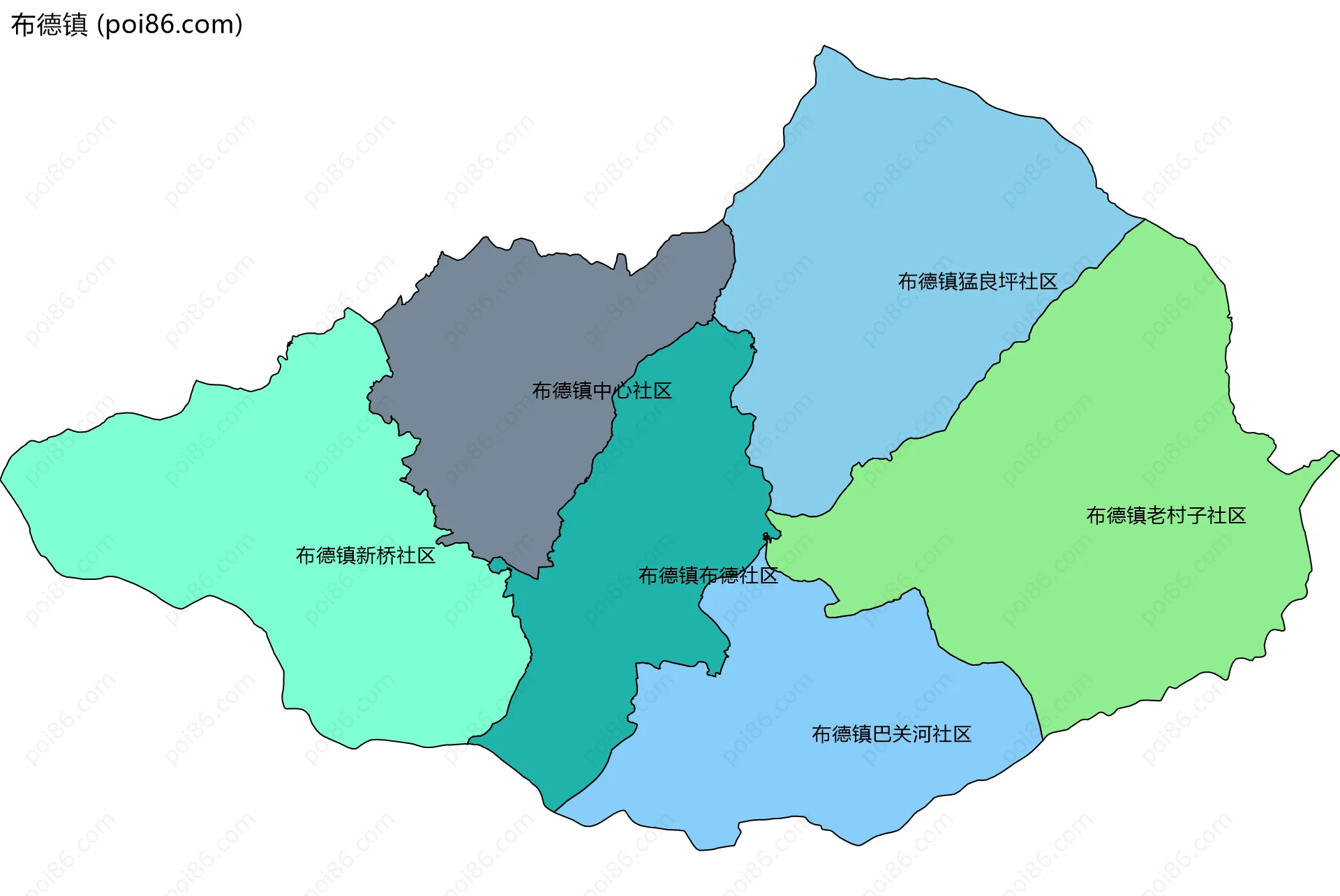 布德镇边界地图(五级行政区划)