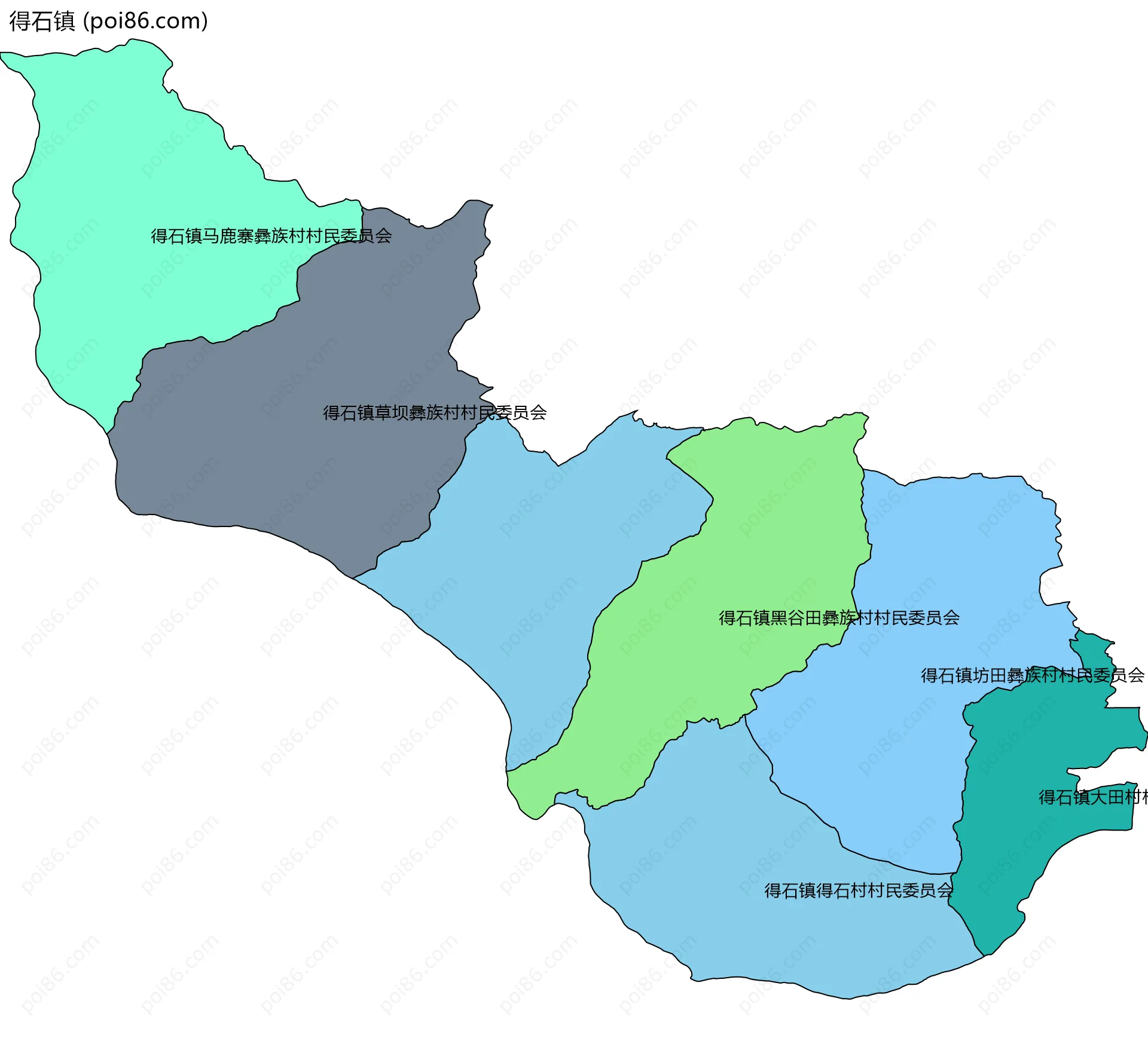 得石镇边界地图(五级行政区划)