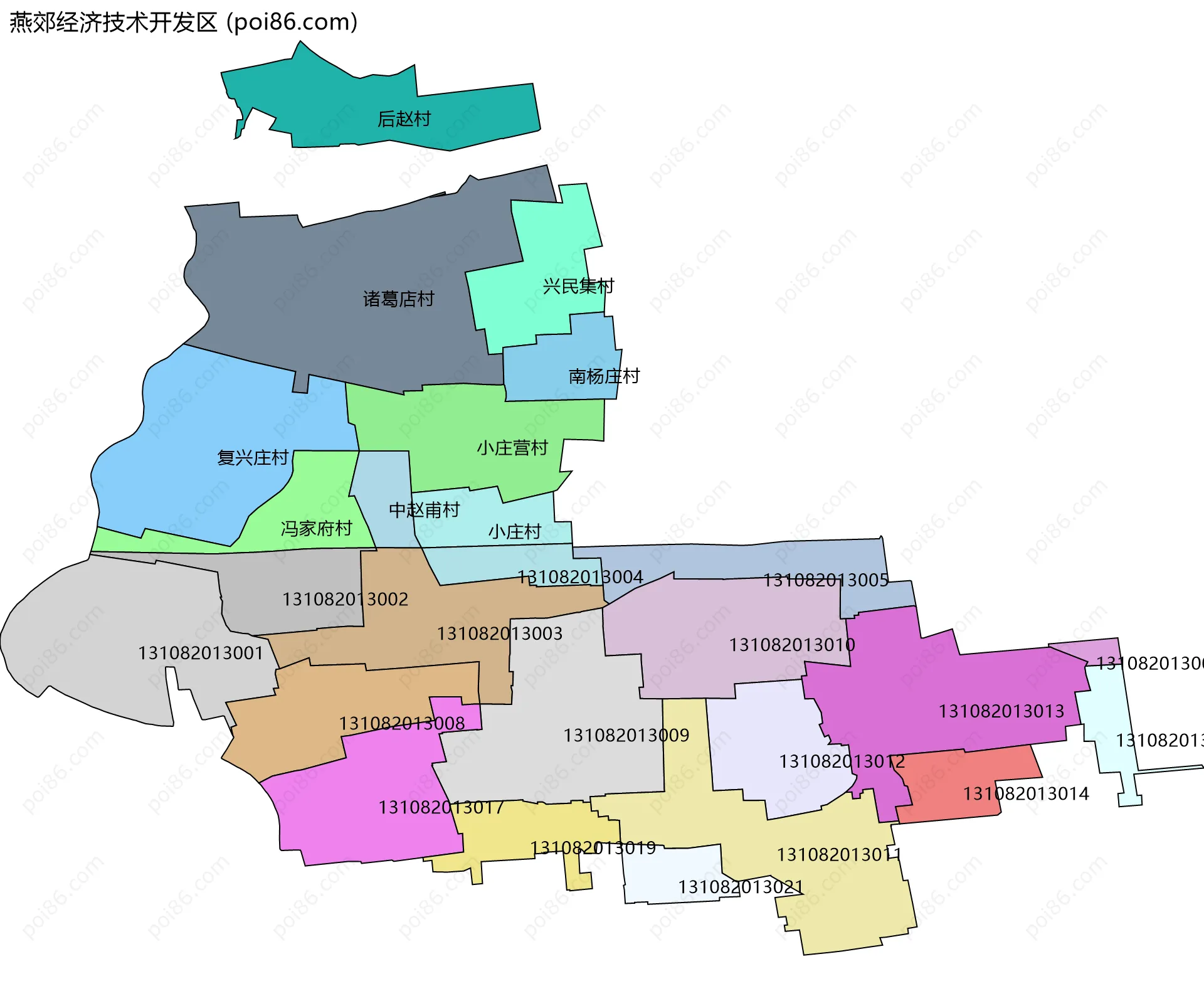 燕郊经济技术开发区边界地图(五级行政区划)