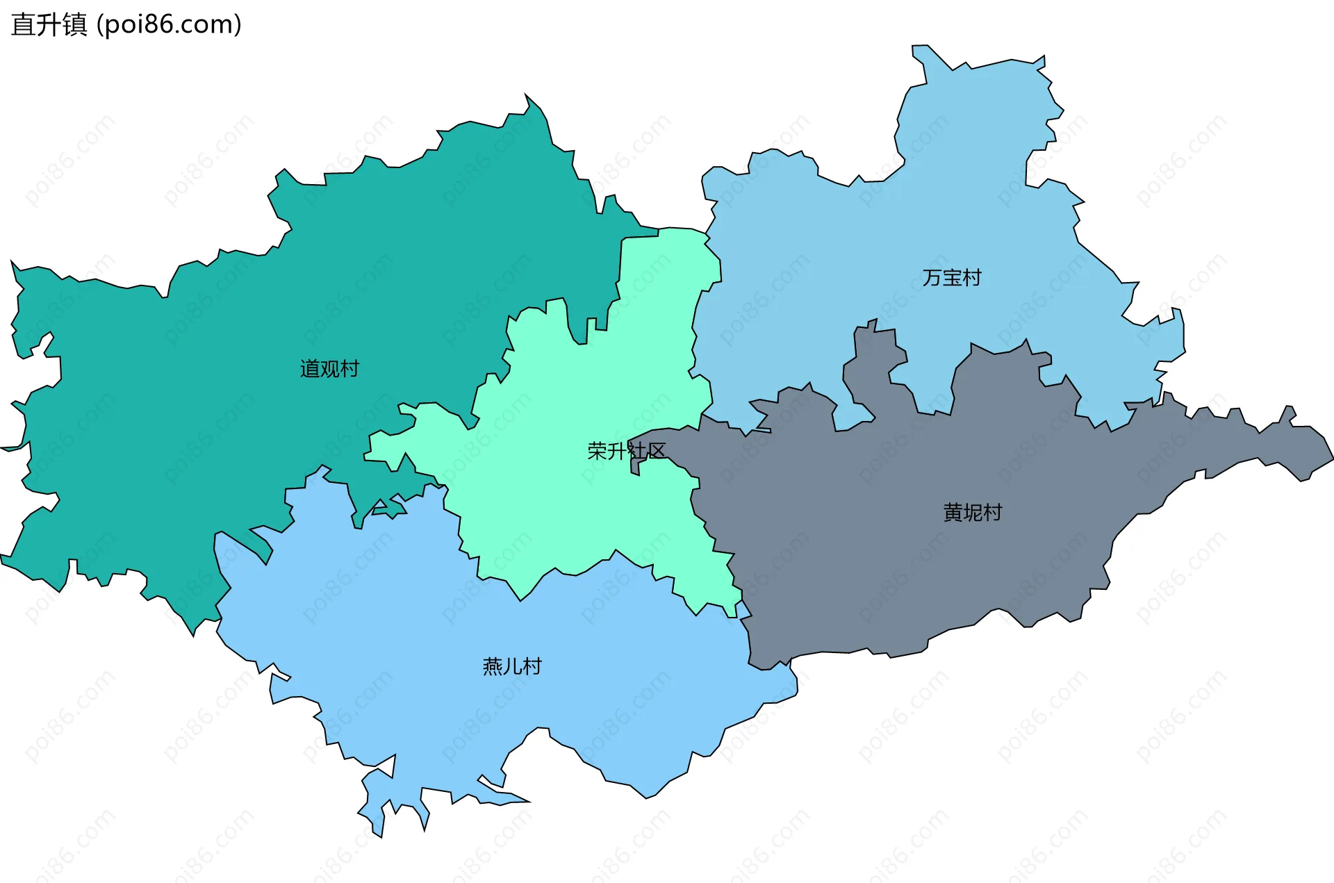 直升镇边界地图(五级行政区划)