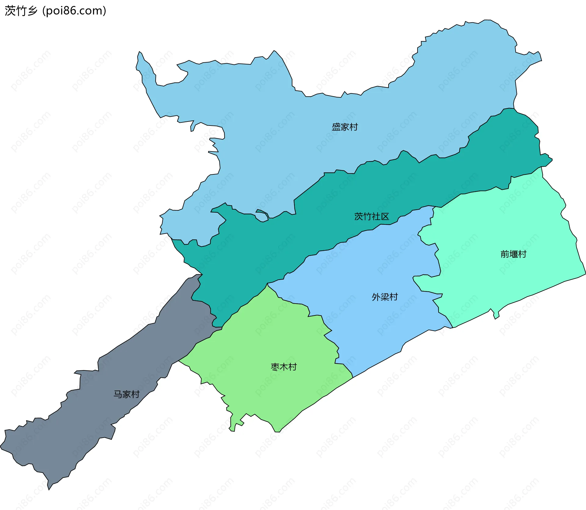 茨竹乡边界地图(五级行政区划)