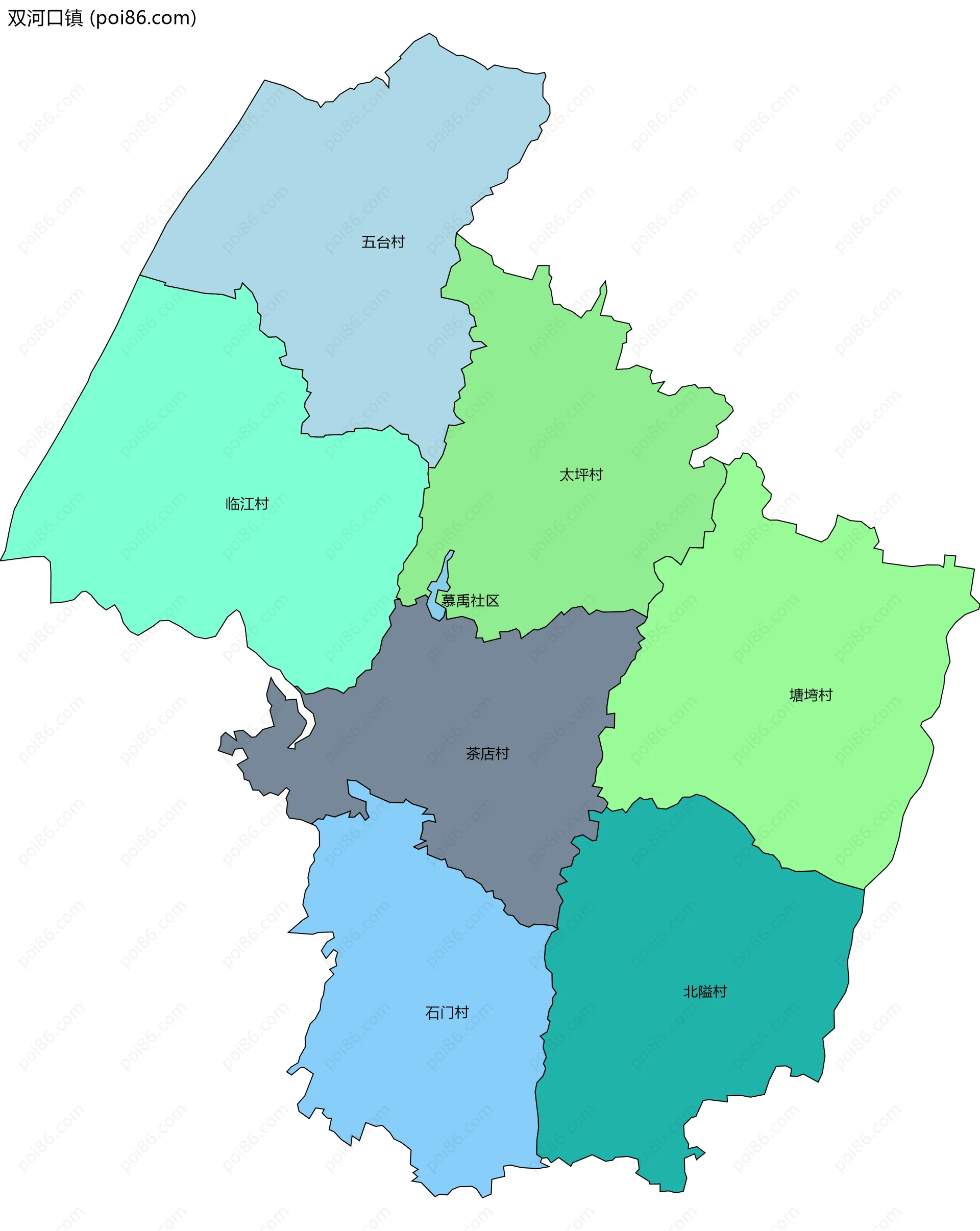 双河口镇边界地图(五级行政区划)