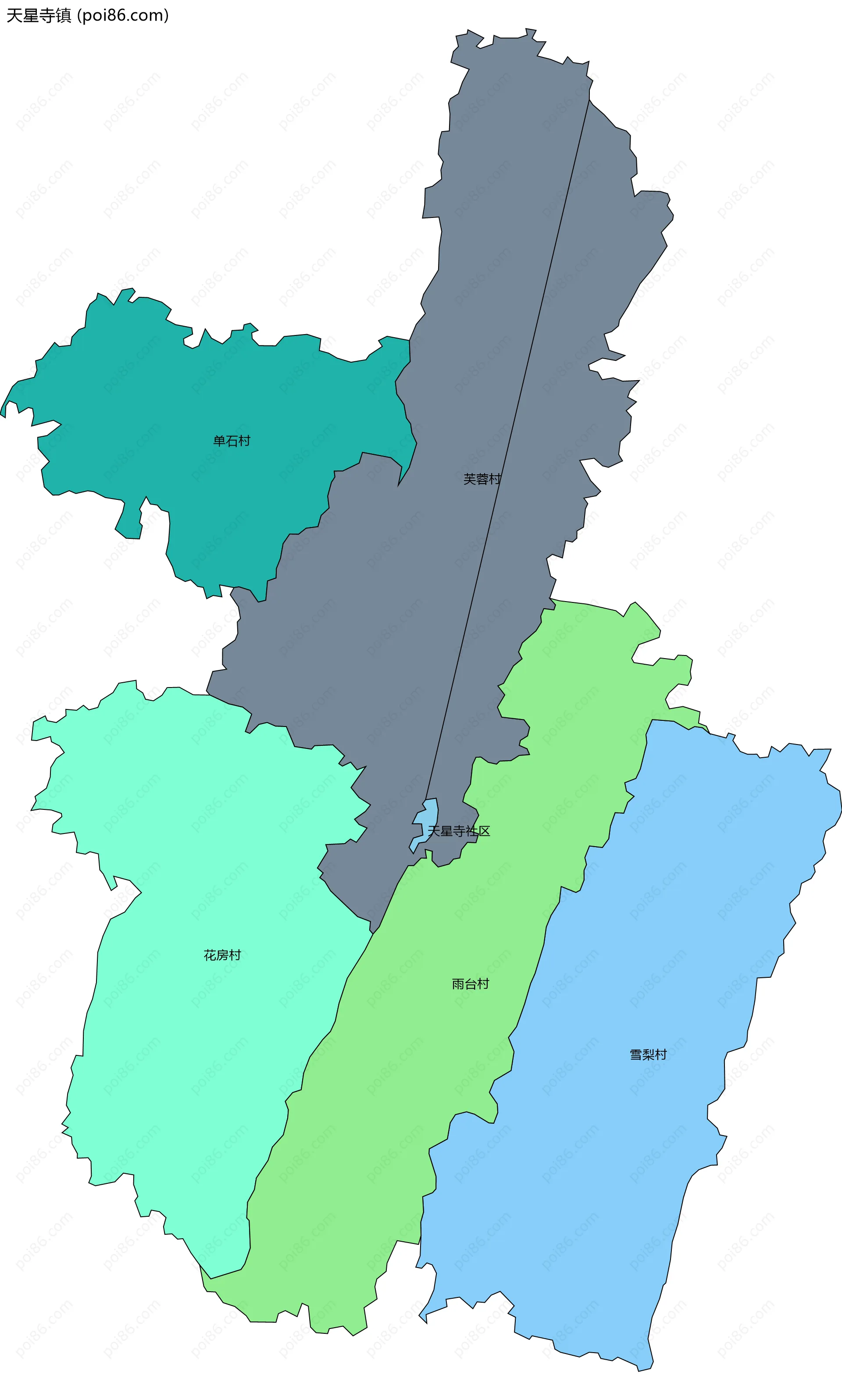 天星寺镇边界地图(五级行政区划)