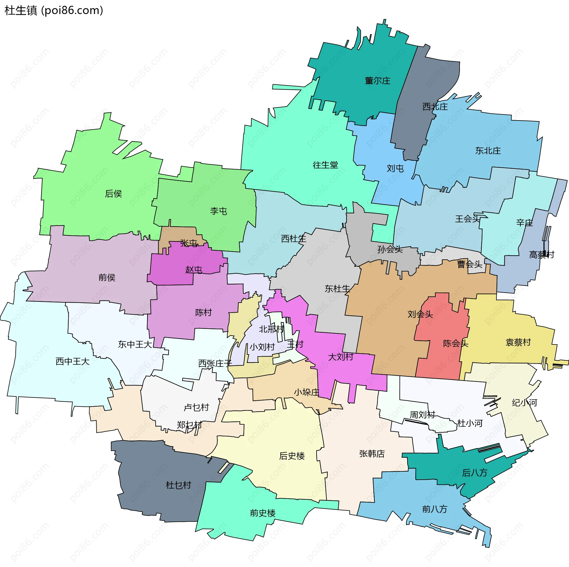 杜生镇边界地图(五级行政区划)