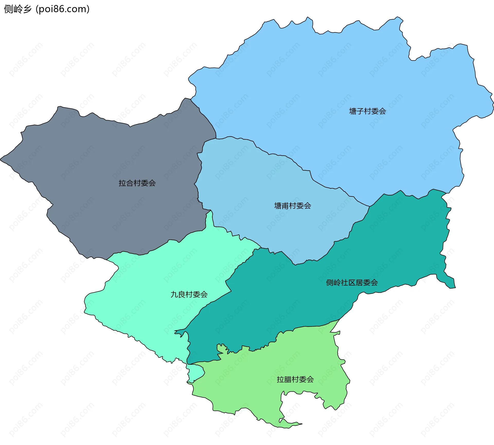 侧岭乡边界地图(五级行政区划)