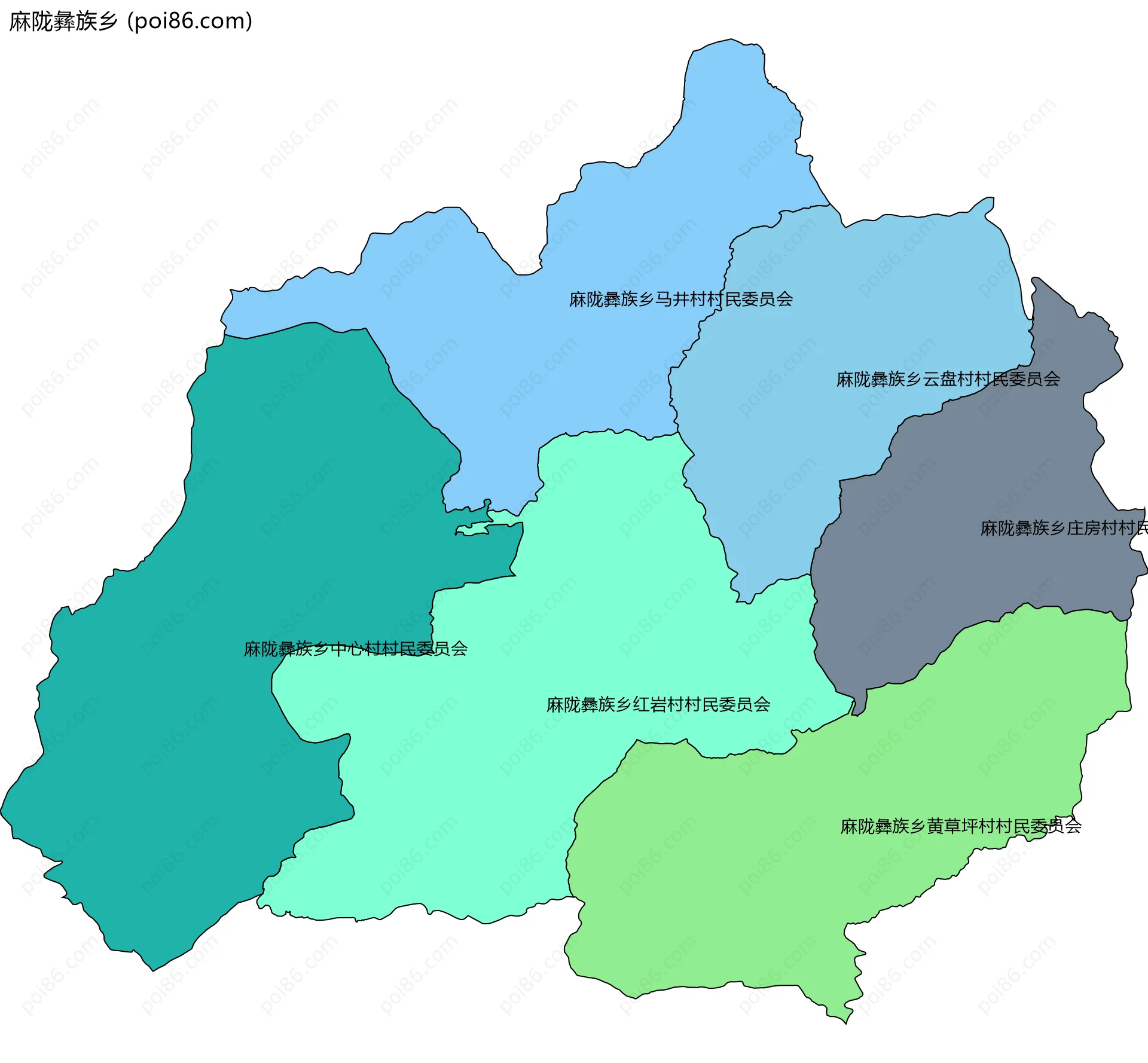 麻陇彝族乡边界地图(五级行政区划)