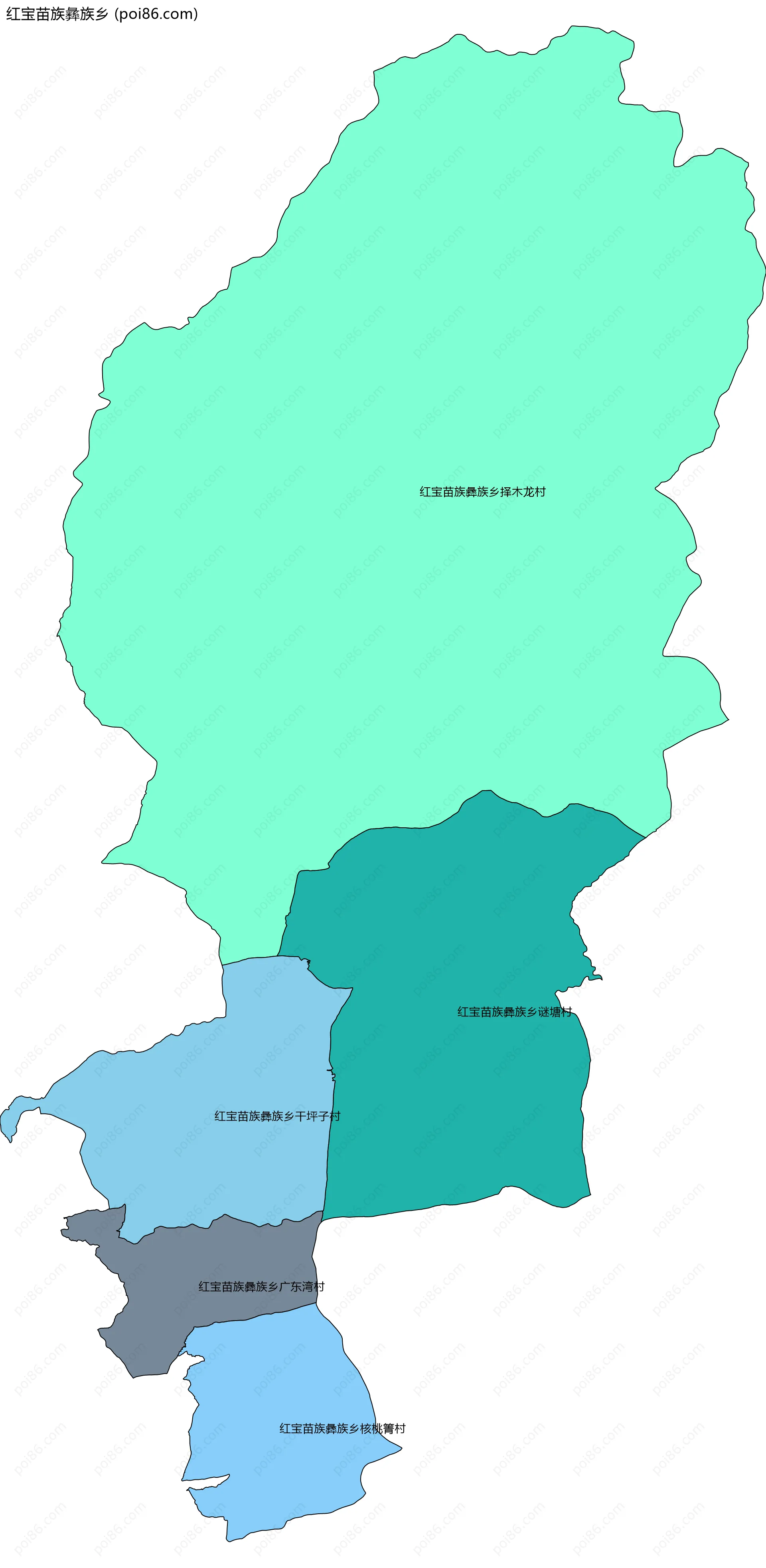 红宝苗族彝族乡边界地图(五级行政区划)